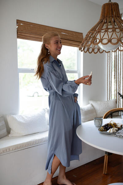 Satin Belted Shirtdress- Periwinkle- FINAL SALE
