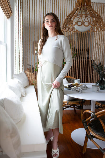 Satin Slip Dress- Sage- FINAL SALE