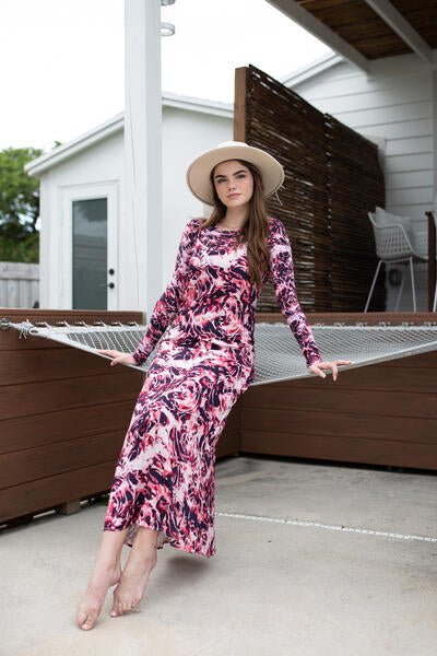 Printed Long Sleeve Tee- Abstract Florals Mauve- FINAL SALE