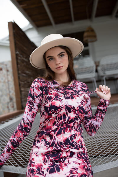 Printed Long Sleeve Tee- Abstract Florals Mauve- FINAL SALE