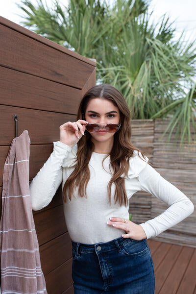 Ruffle-Shoulder Tee- Heather Gray- FINAL SALE