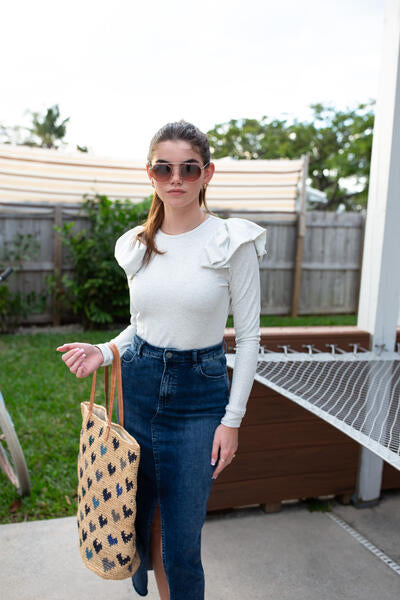 Ruffle-Shoulder Tee- Heather Gray- FINAL SALE