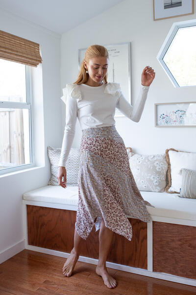 Ruffle Shoulder Tee- White- FINAL SALE