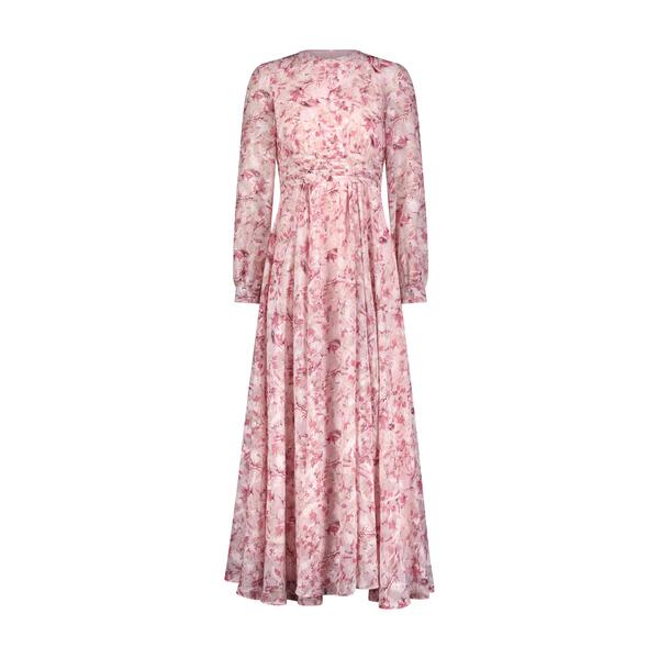 Pleated Waist Midi Dress – Pink Burnout Chiffon- FINAL SALE