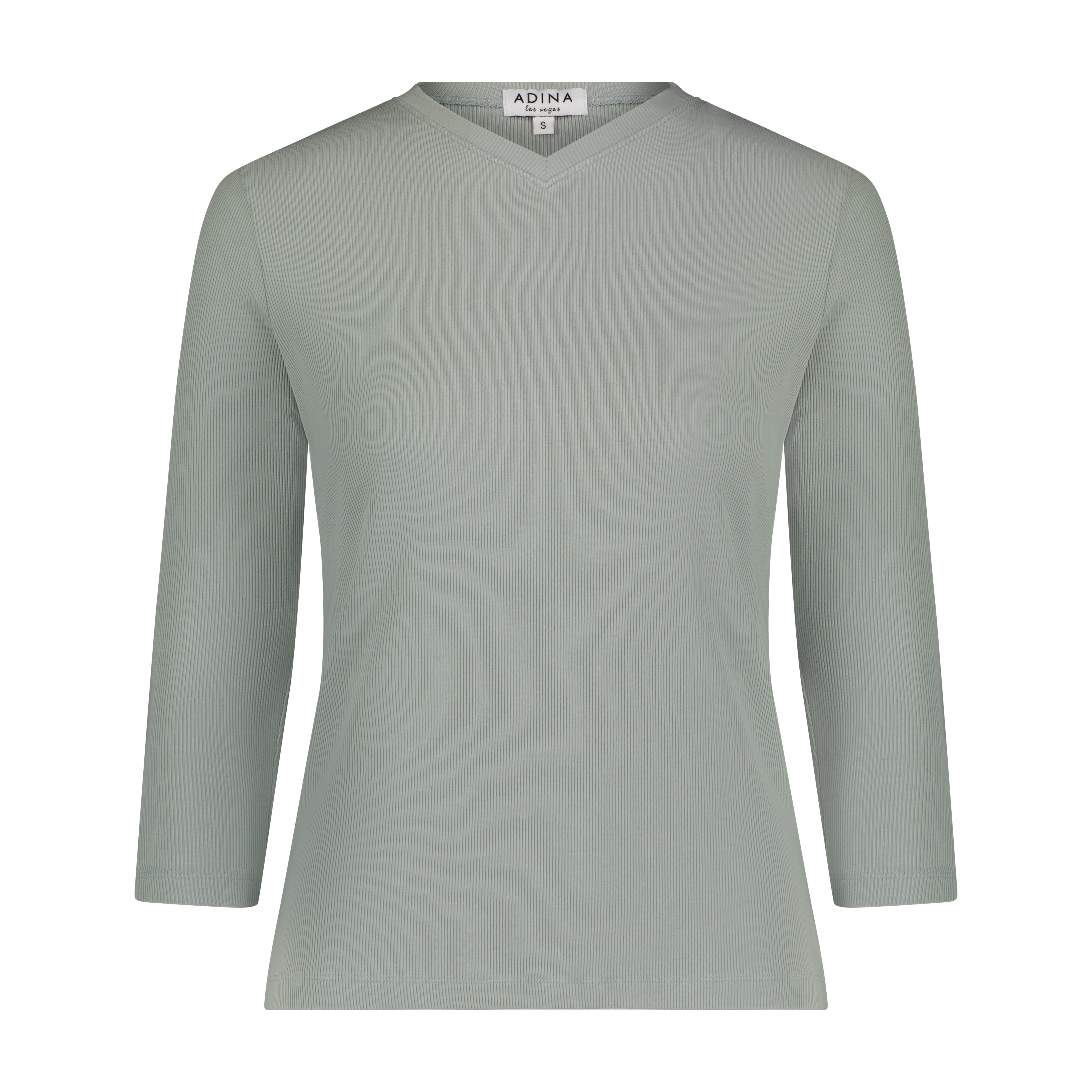 3-4 Sleeve Ribbed V Neck Tee- Sage- FINAL SALE