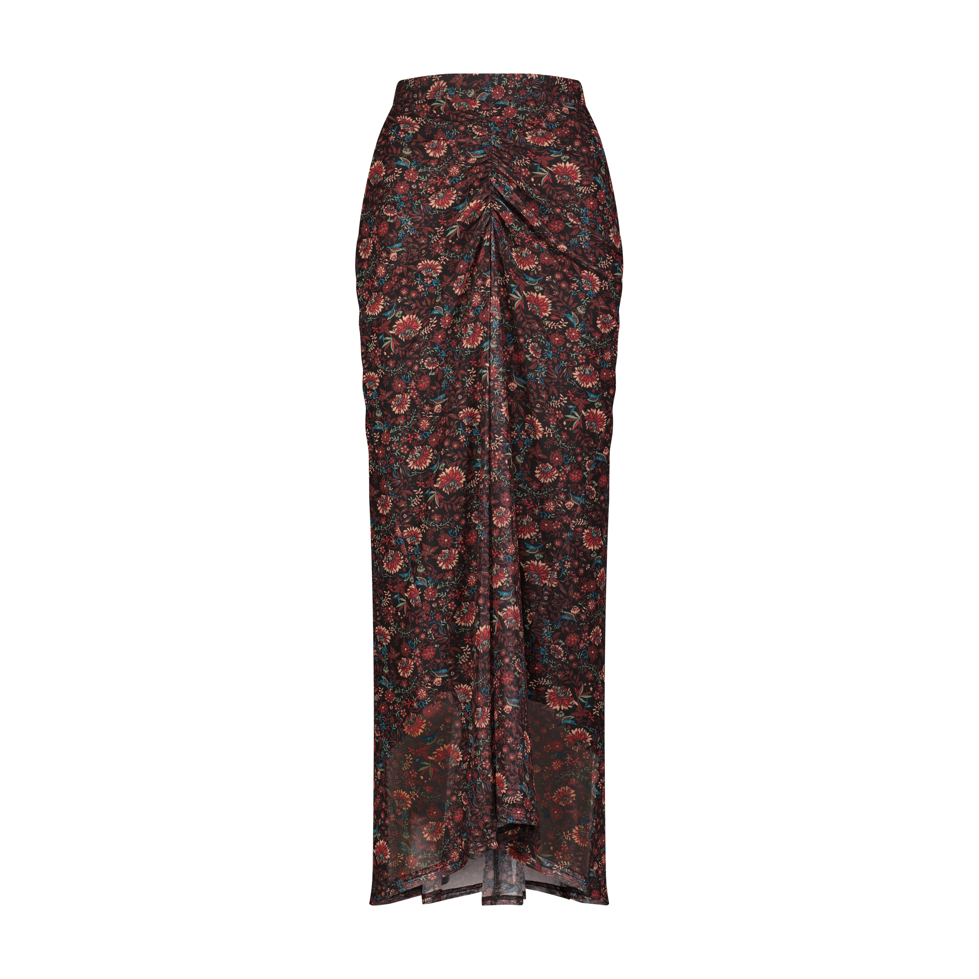 Ruched Front Skirt- Burgundy Floral Mesh- FINAL SALE
