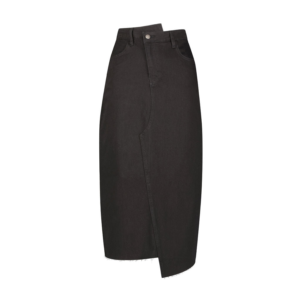 Crossover Denim Midi Skirt I ALV x Barianna- Black- FINAL SALE