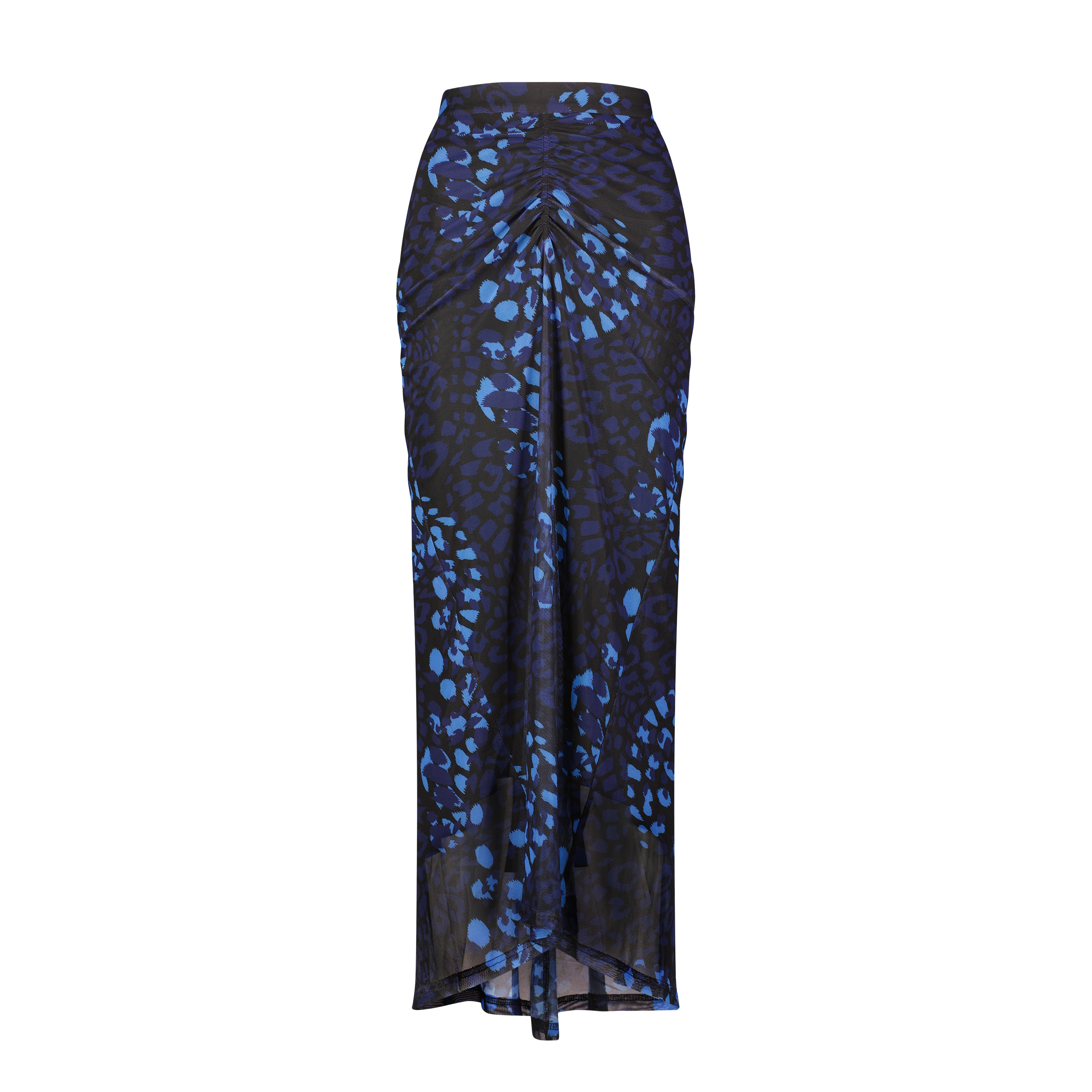 Ruched Front Skirt- Cobalt Leopard Mesh- FINAL SALE