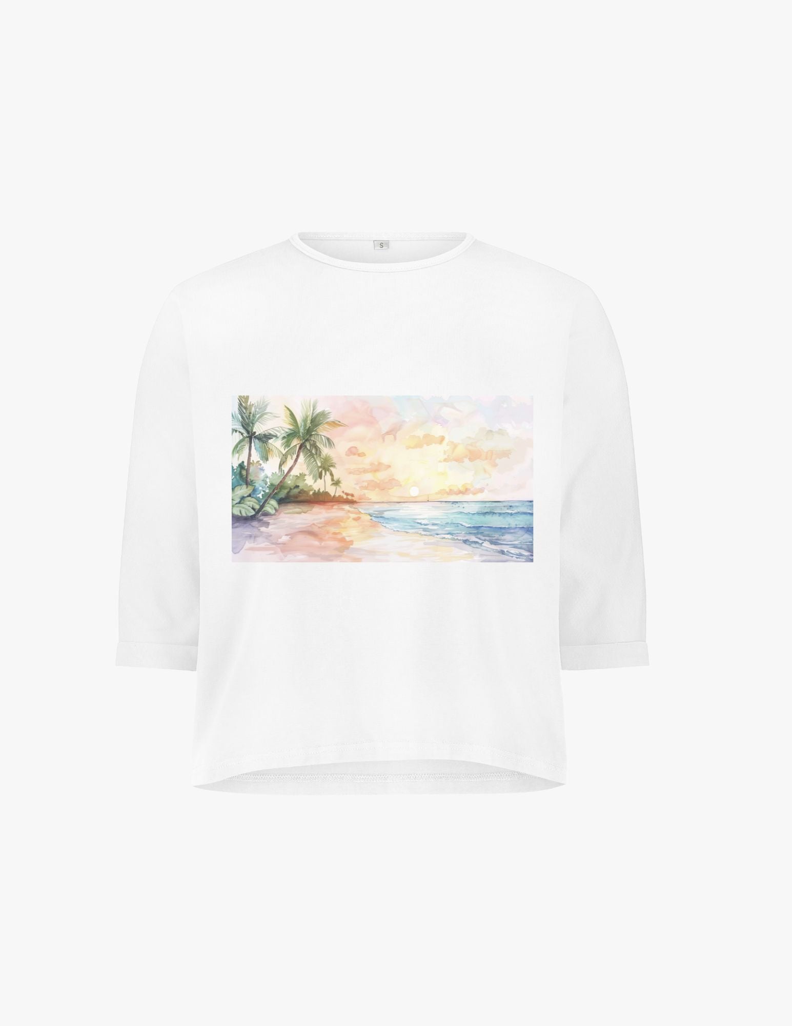 3/4 Sleeve Cotton Graphic Tee- Watercolor Beach- FINAL SALE