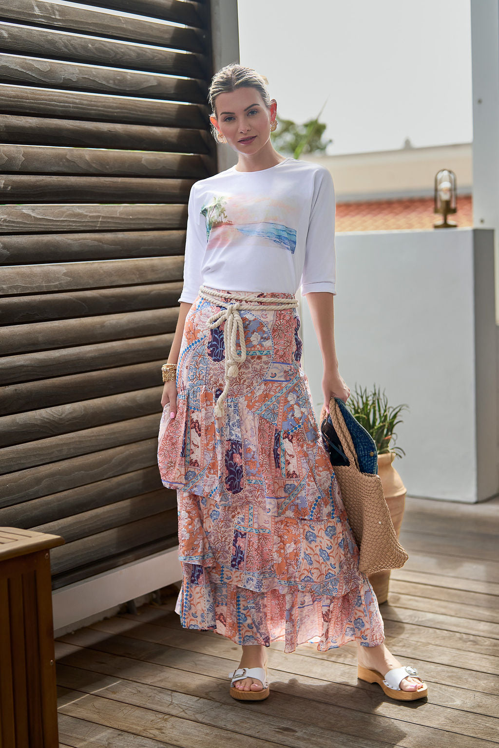 Ruffles Skirt- Patchwork Coral- FINAL SALE