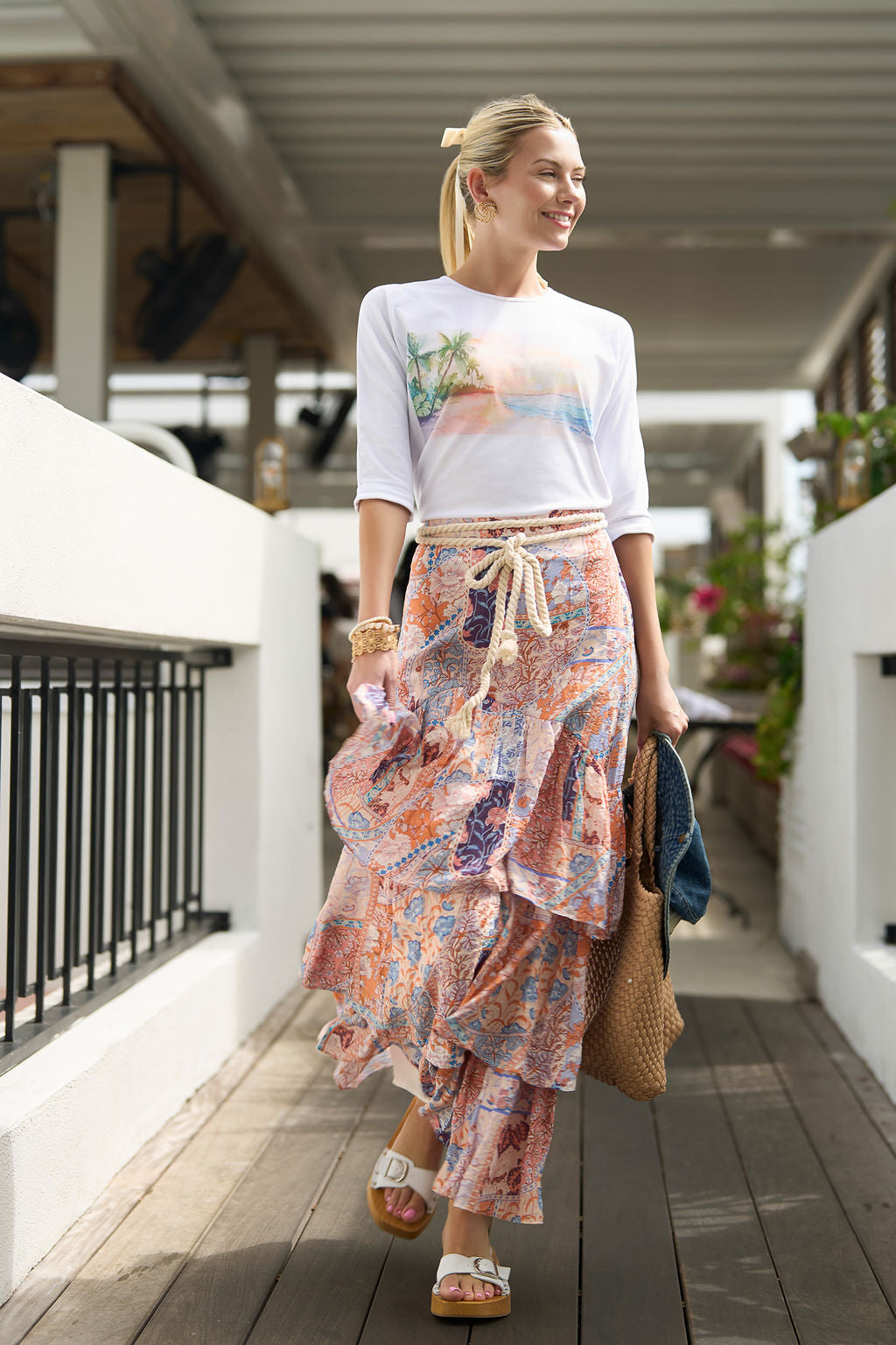 Ruffles Skirt- Patchwork Coral- FINAL SALE