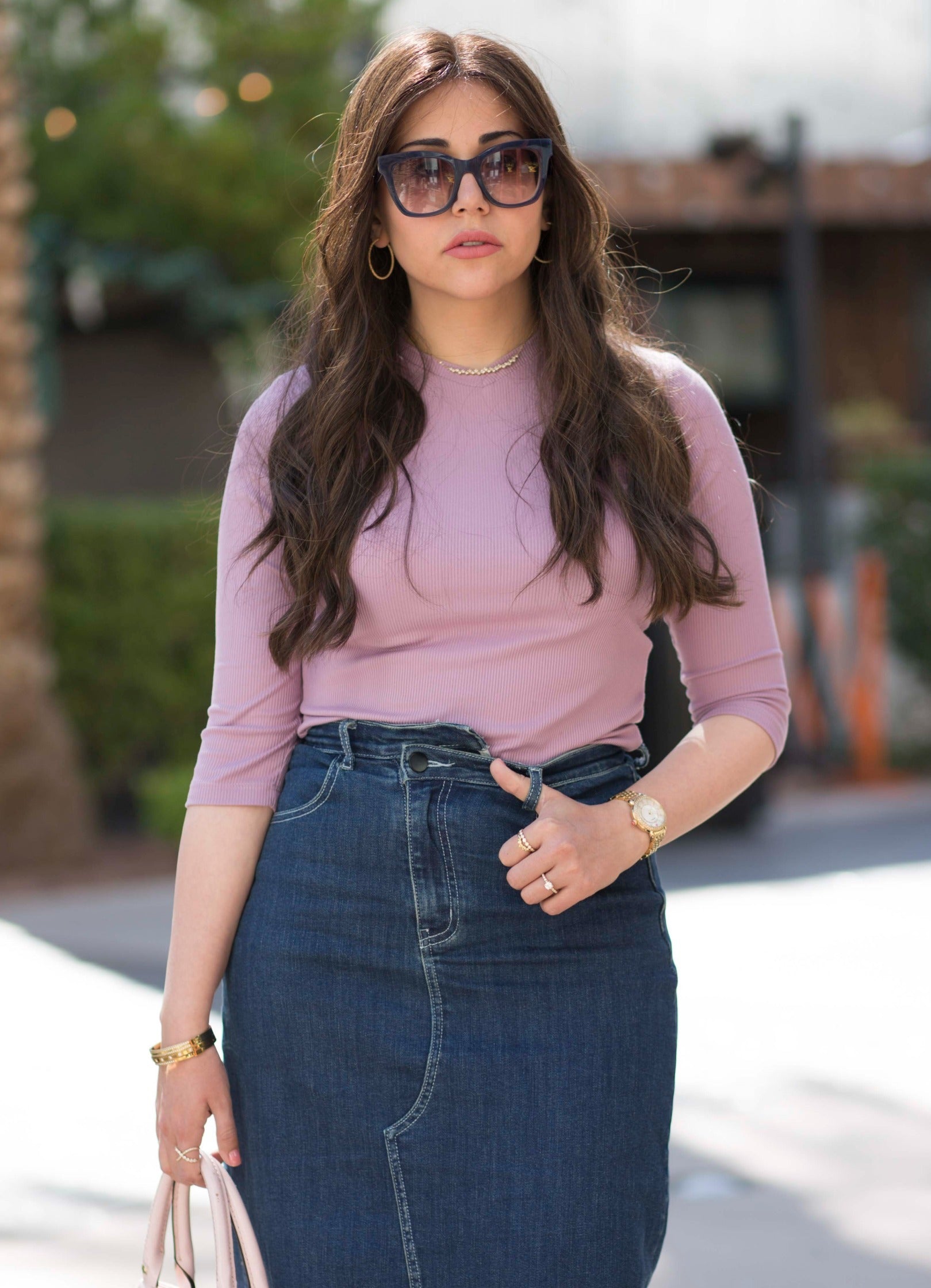 Ribbed V-Neck Tee 3/4 Sleeve- Dusty Lilac- FINAL SALE