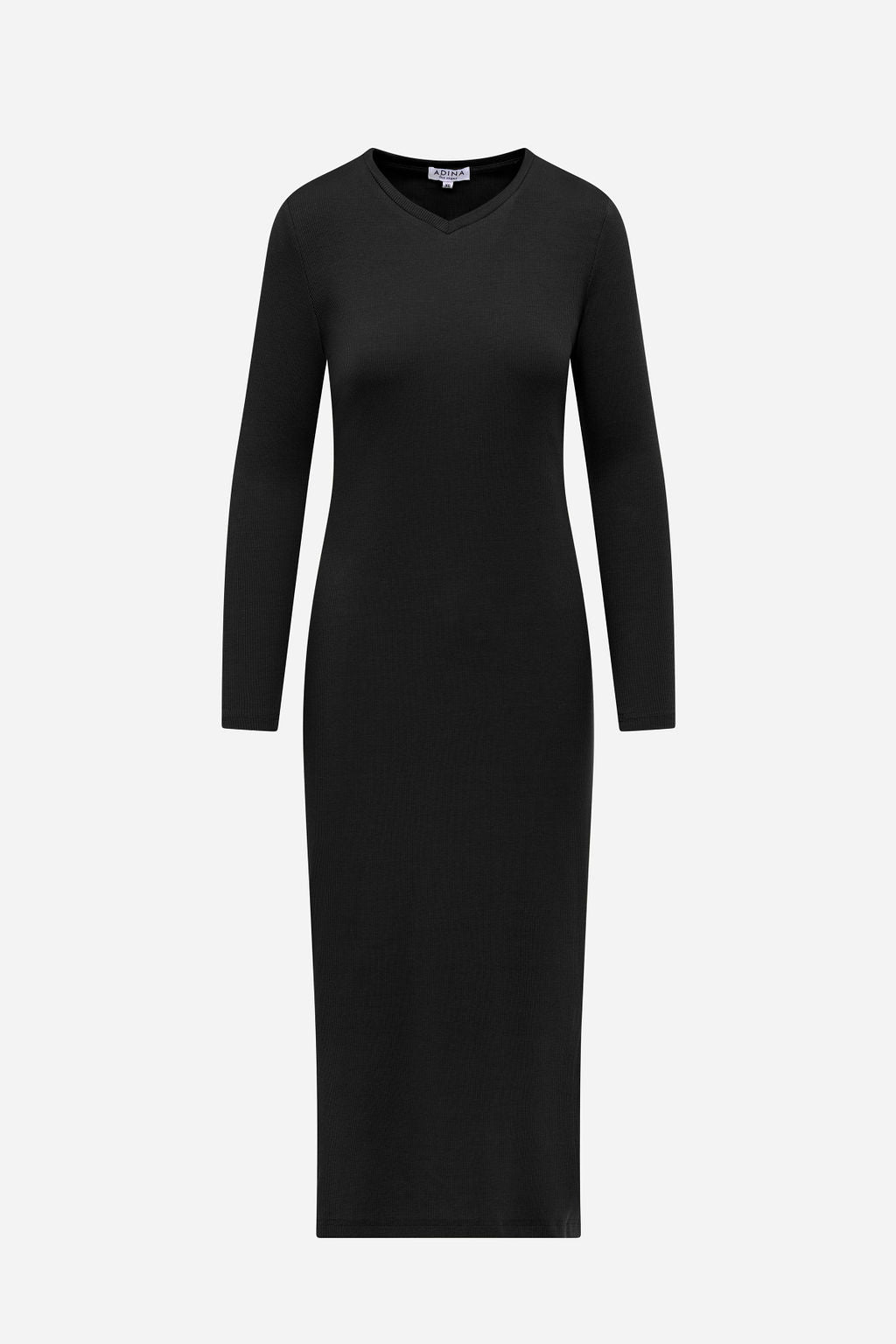 Ribbed V-Neck T-Shirt Dress- Black- FINAL SALE