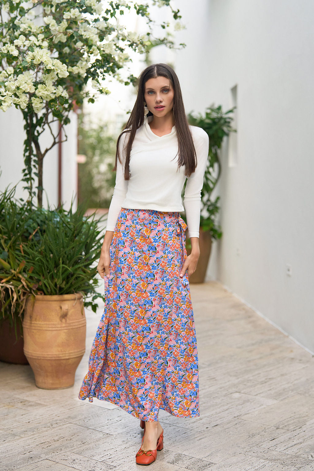 Faux Wrap Skirt- Colorful Floral- FINAL SALE