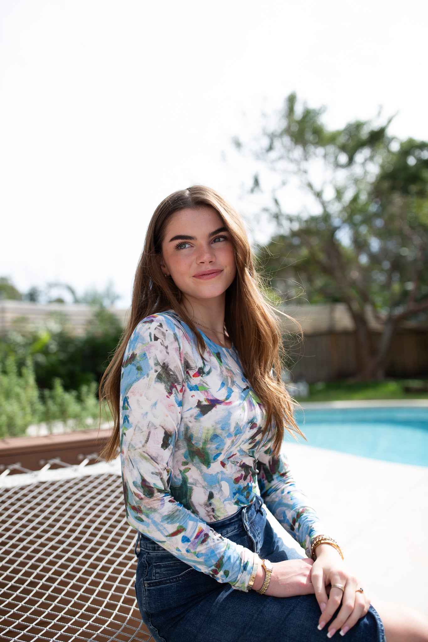 Printed Long Sleeve Tee- Blue Brushstrokes- FINAL SALE