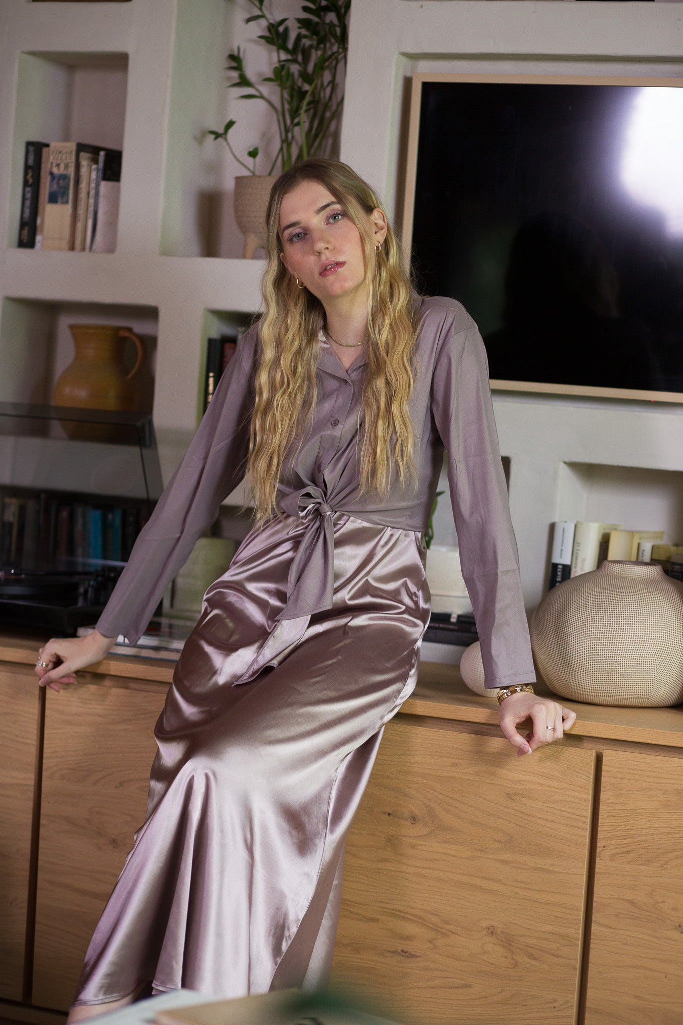 Satin Crop Blouse- Dove- FINAL SALE