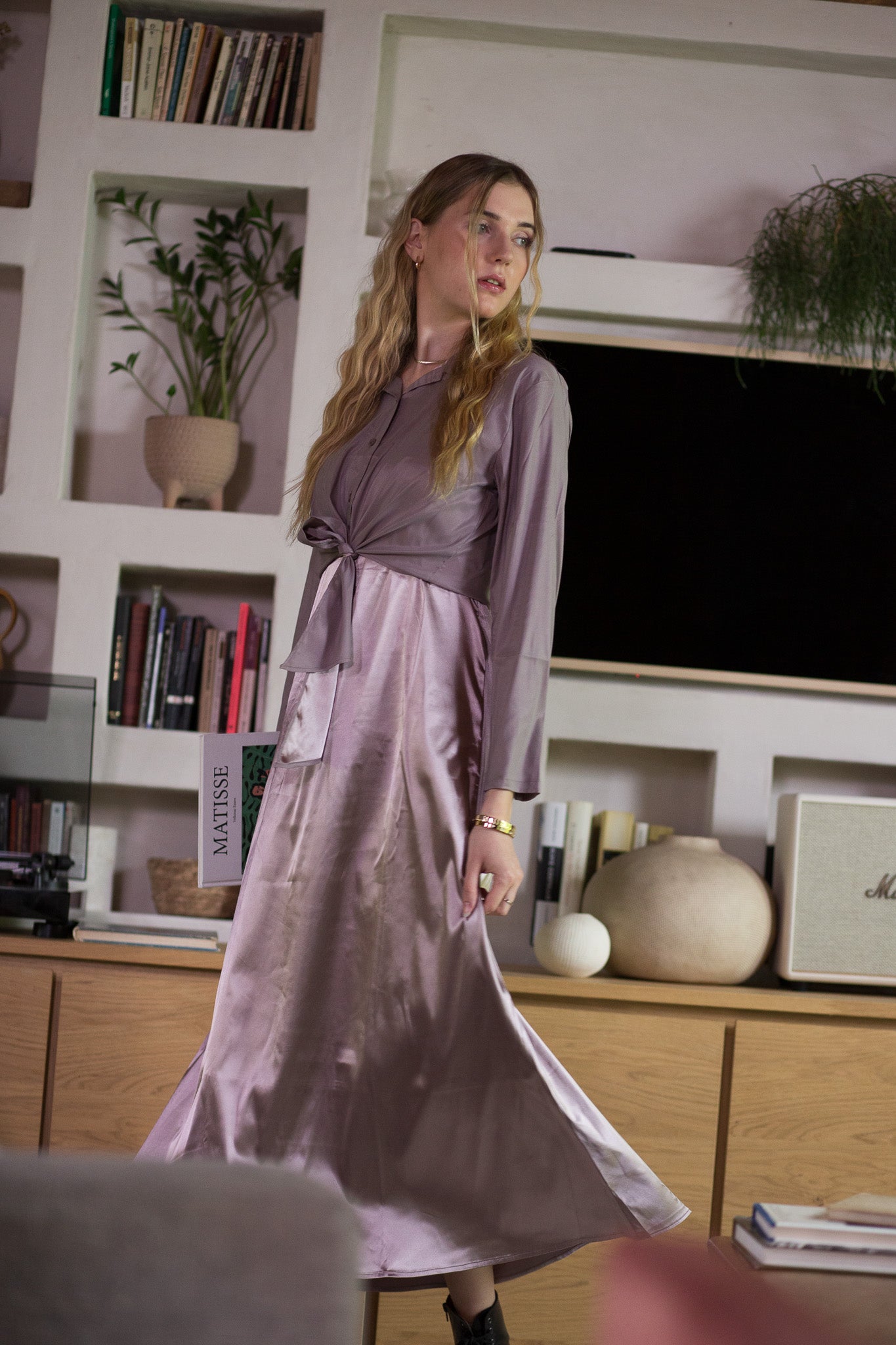 Satin Crop Blouse- Dove- FINAL SALE