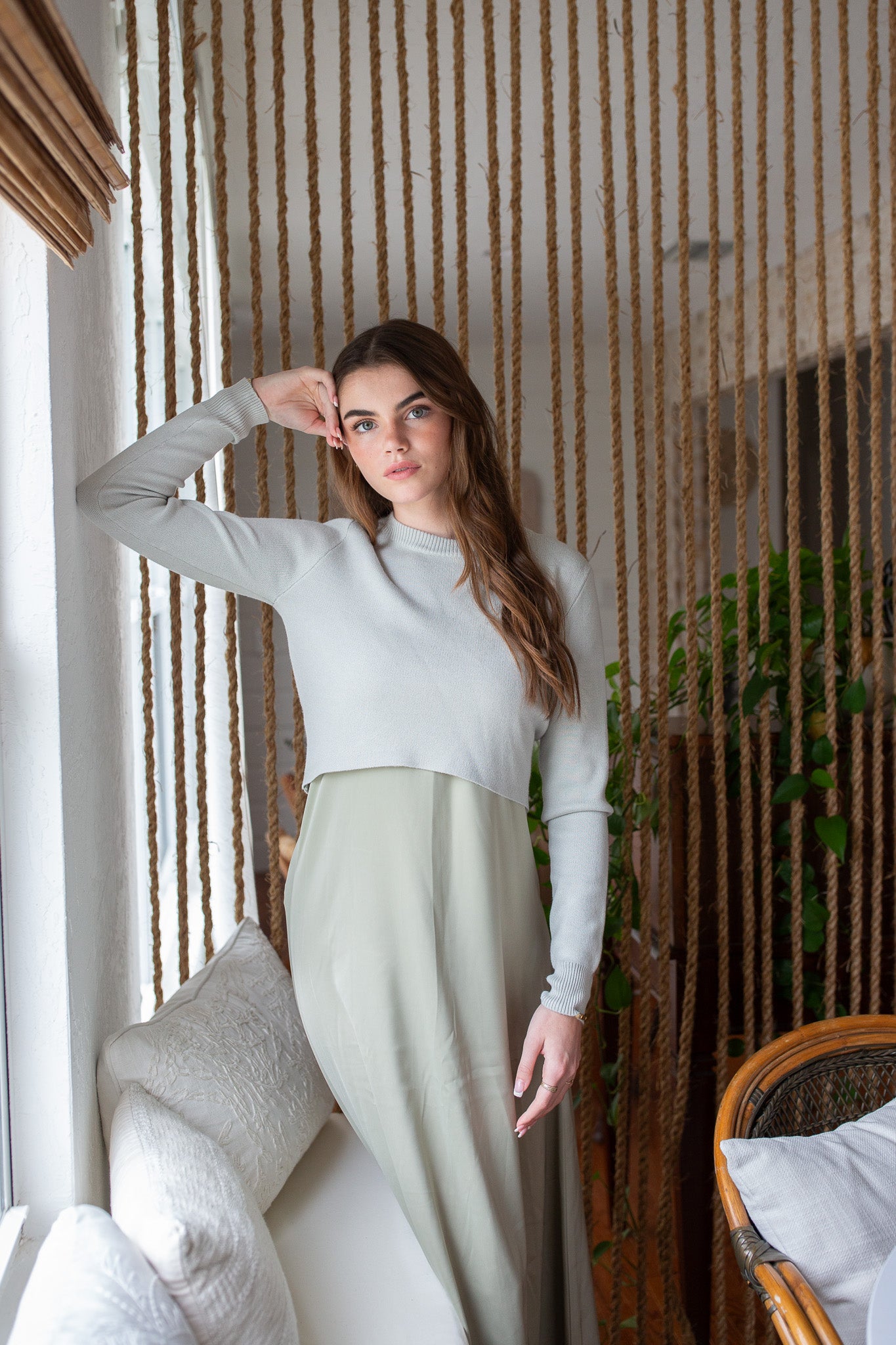 Satin Slip Dress- Sage- FINAL SALE