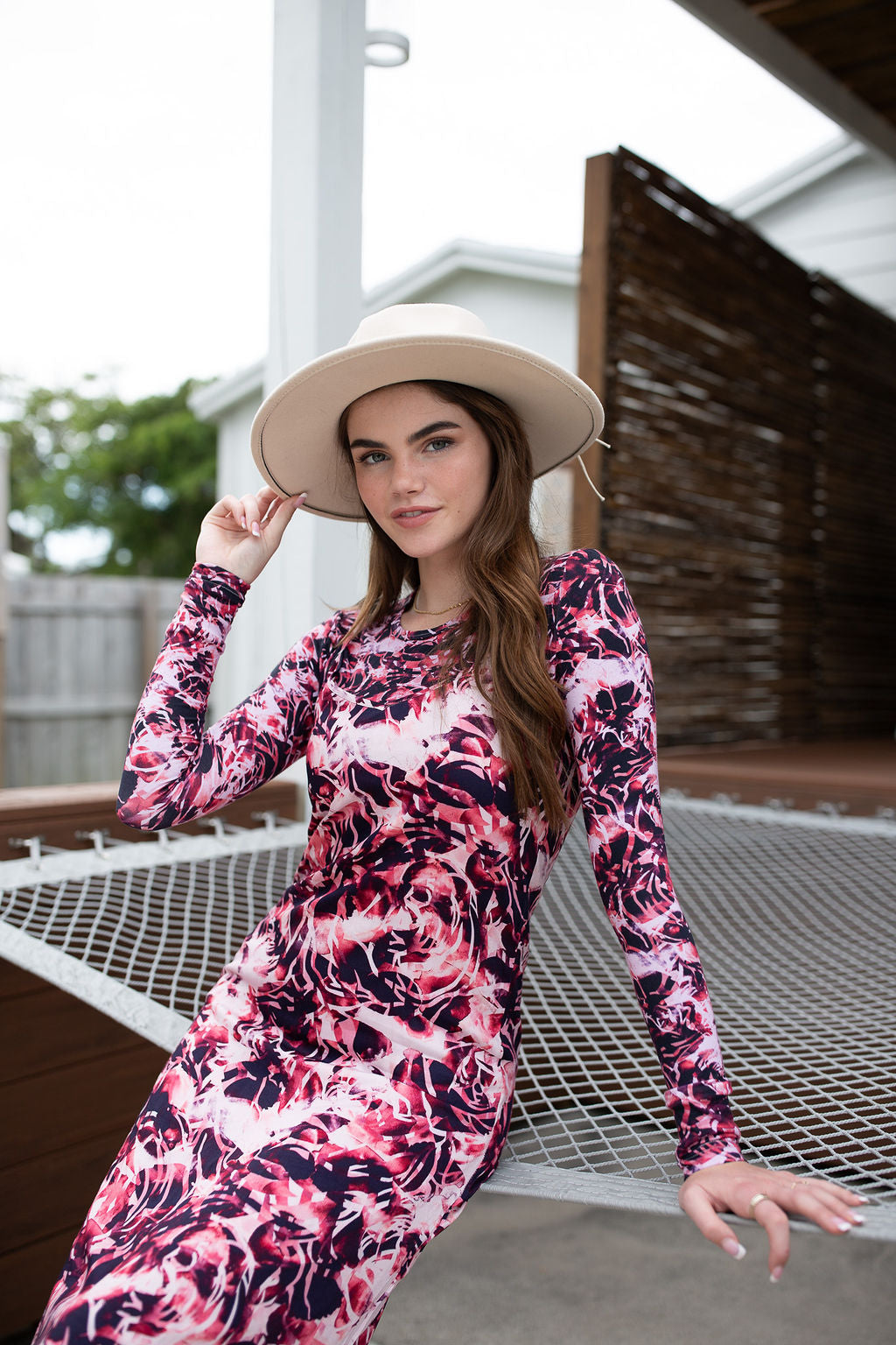 Printed Long Sleeve Tee- Abstract Florals Mauve- FINAL SALE