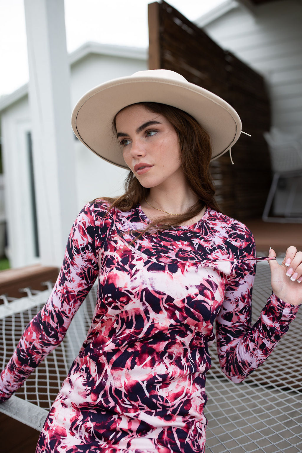 Printed Long Sleeve Tee- Abstract Florals Mauve- FINAL SALE