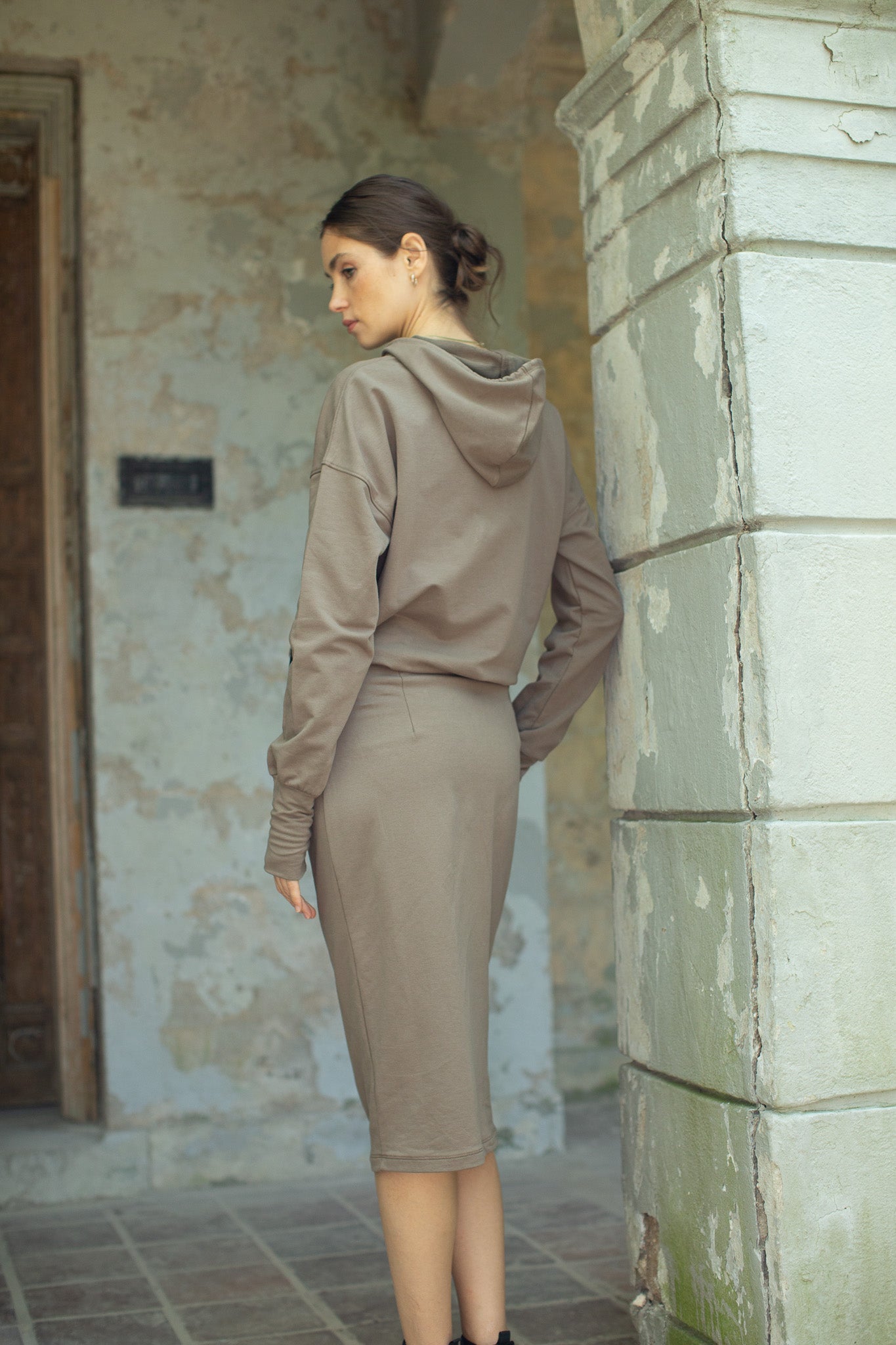 Front Zip Hoodie Dress- Taupe- FINAL SALE