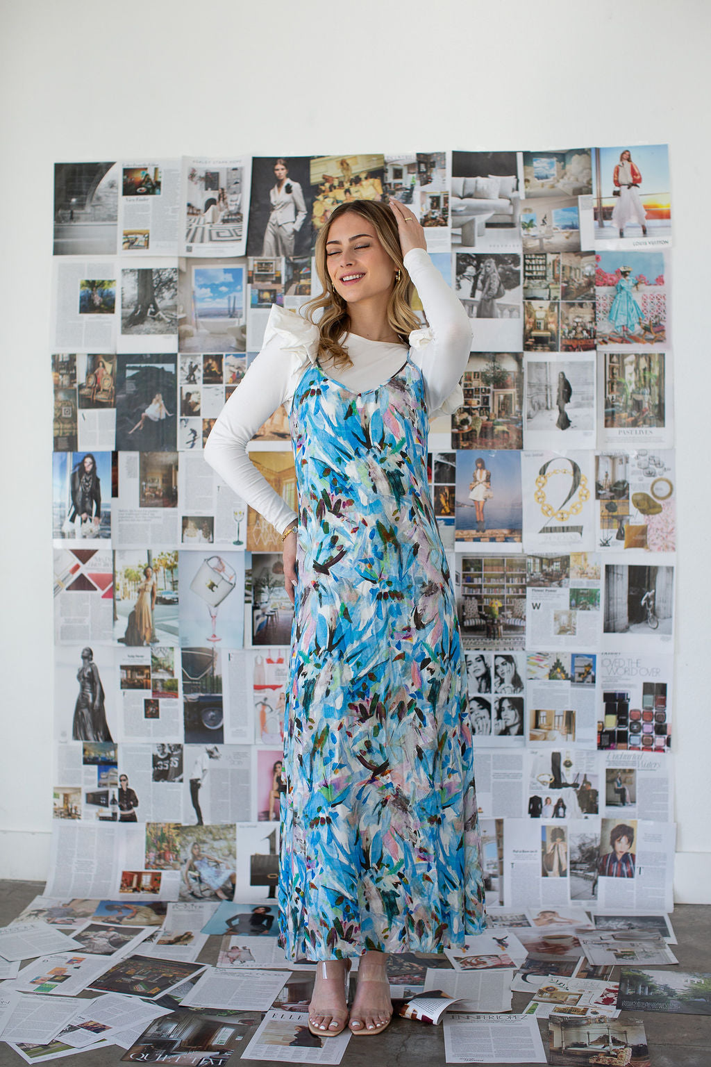 Printed Slip Dress- Blue Brushstrokes- FINAL SALE