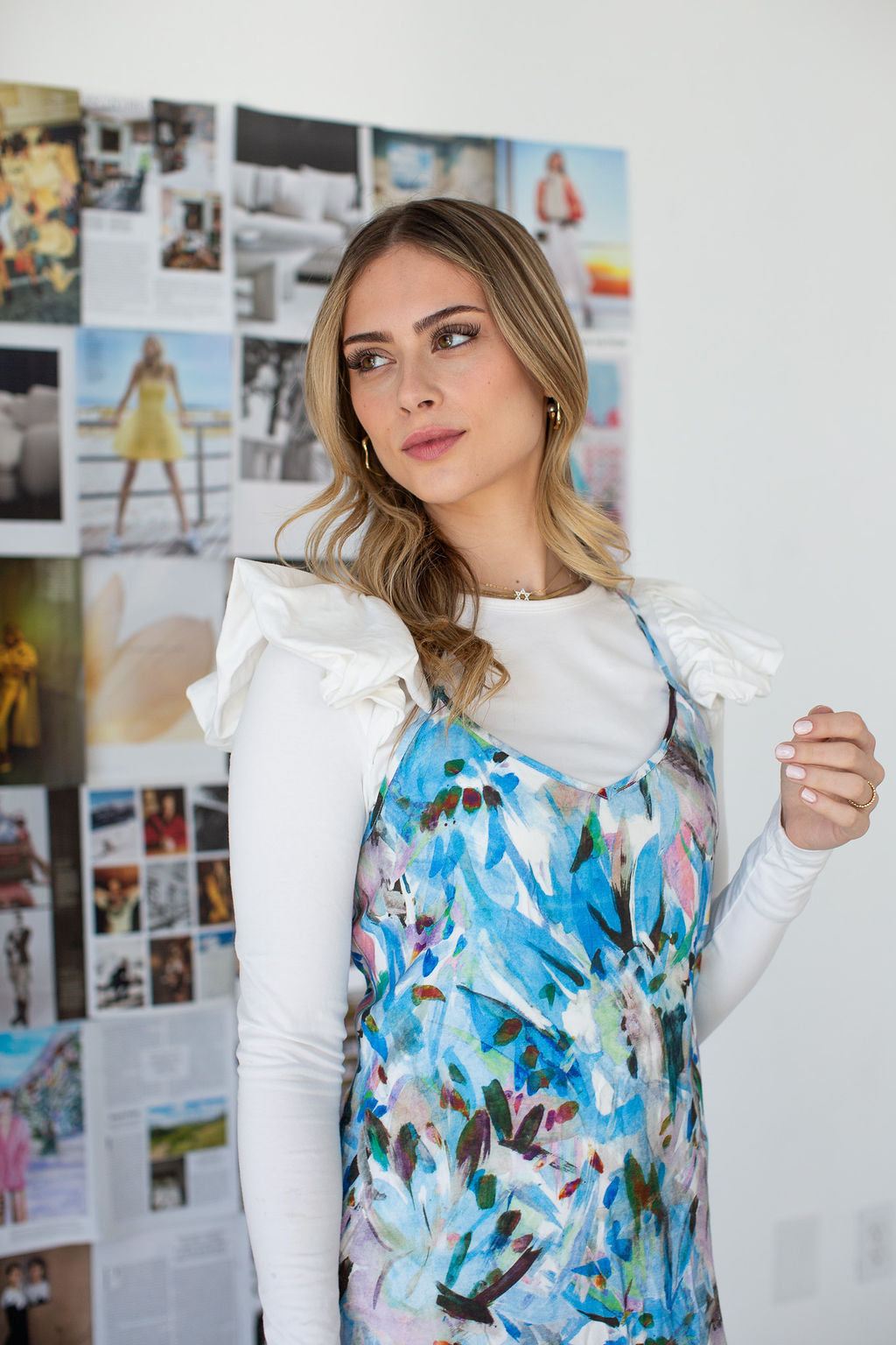 Ruffle Shoulder Tee- White- FINAL SALE