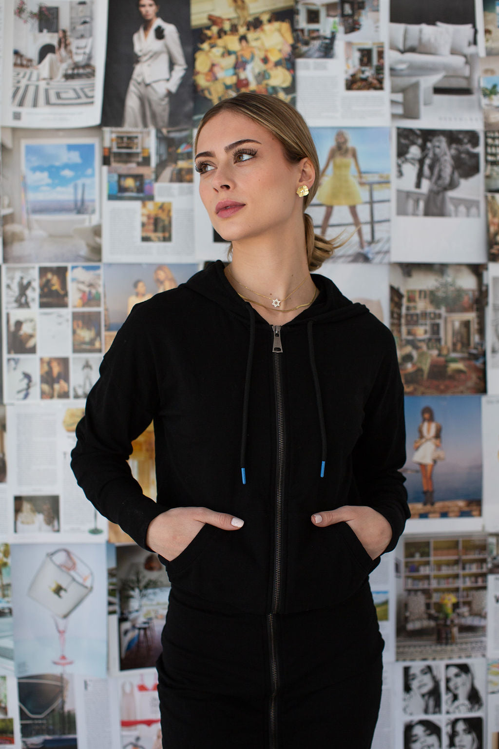 Front Zip Hoodie Dress- Black- FINAL SALE