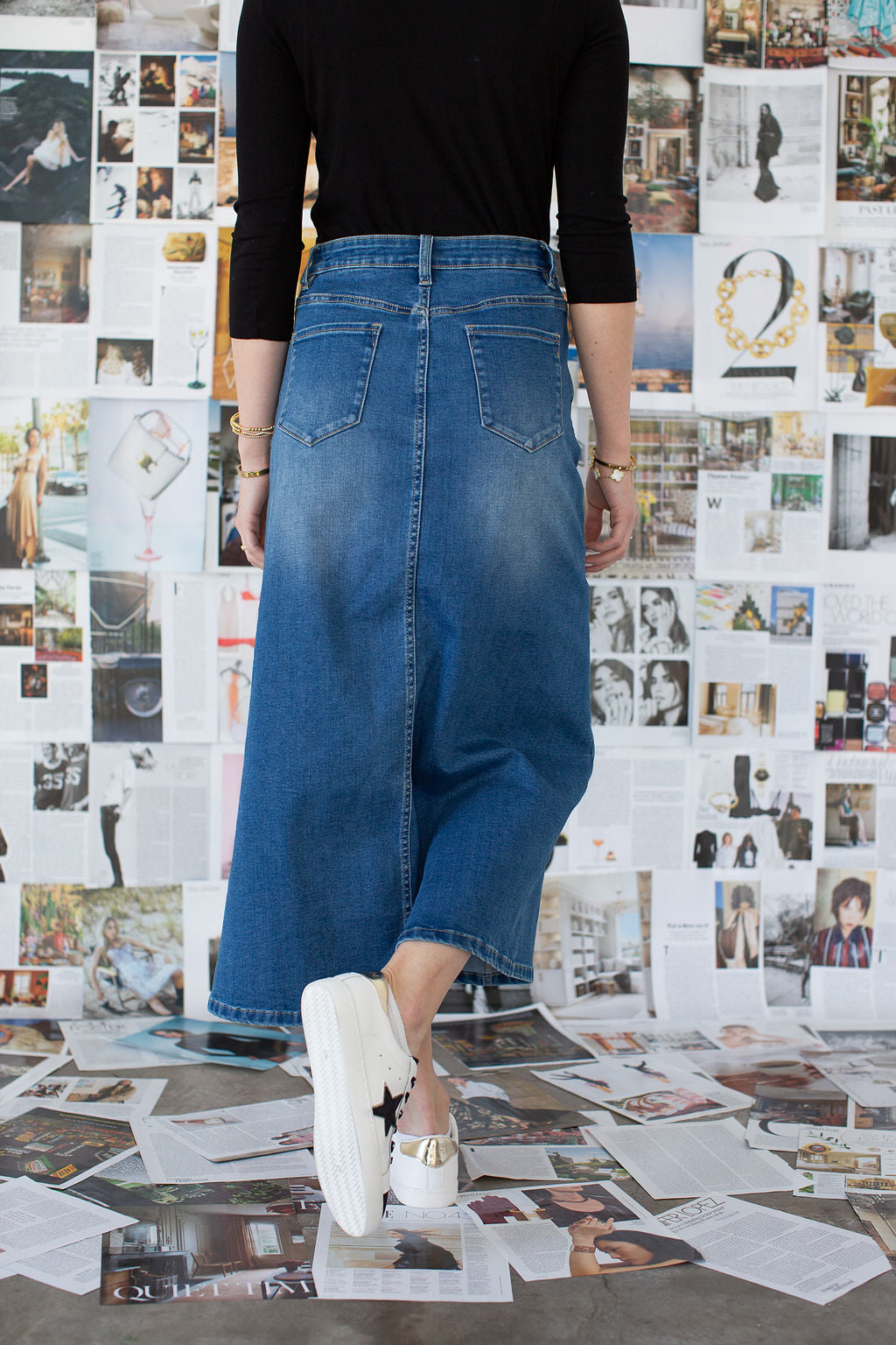 A-line Denim Maxi Skirt- Medium Wash- FINAL SALE