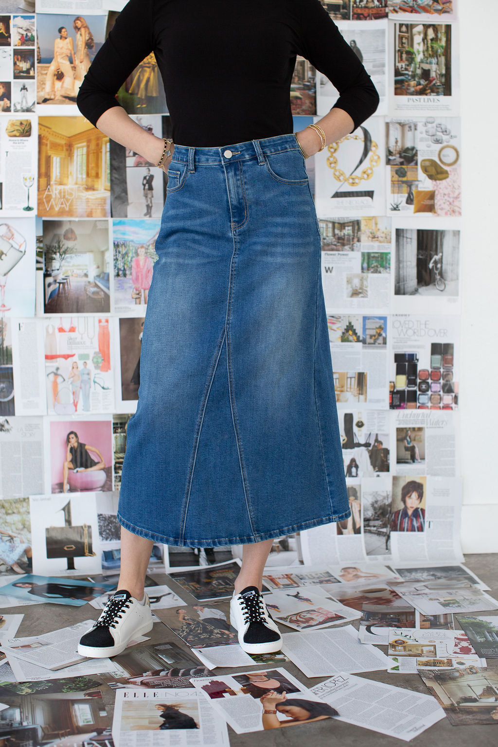 A-line Denim Maxi Skirt- Medium Wash- FINAL SALE