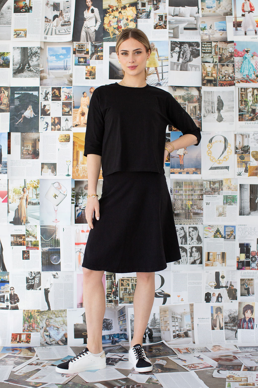 3-4 Sleeve Cotton Tee- Black- FINAL SALE
