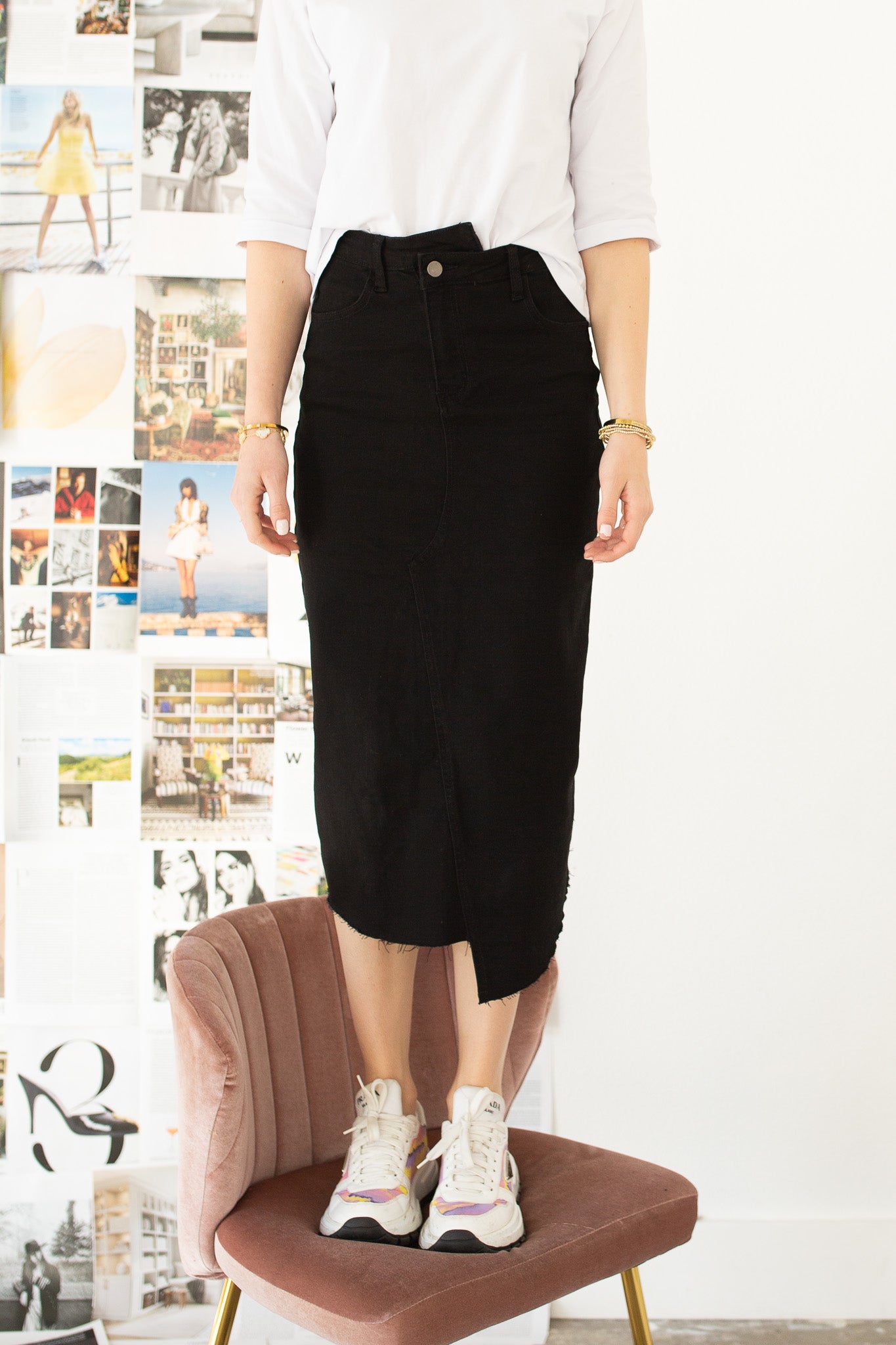 Crossover Denim Midi Skirt I ALV x Barianna- Black- FINAL SALE