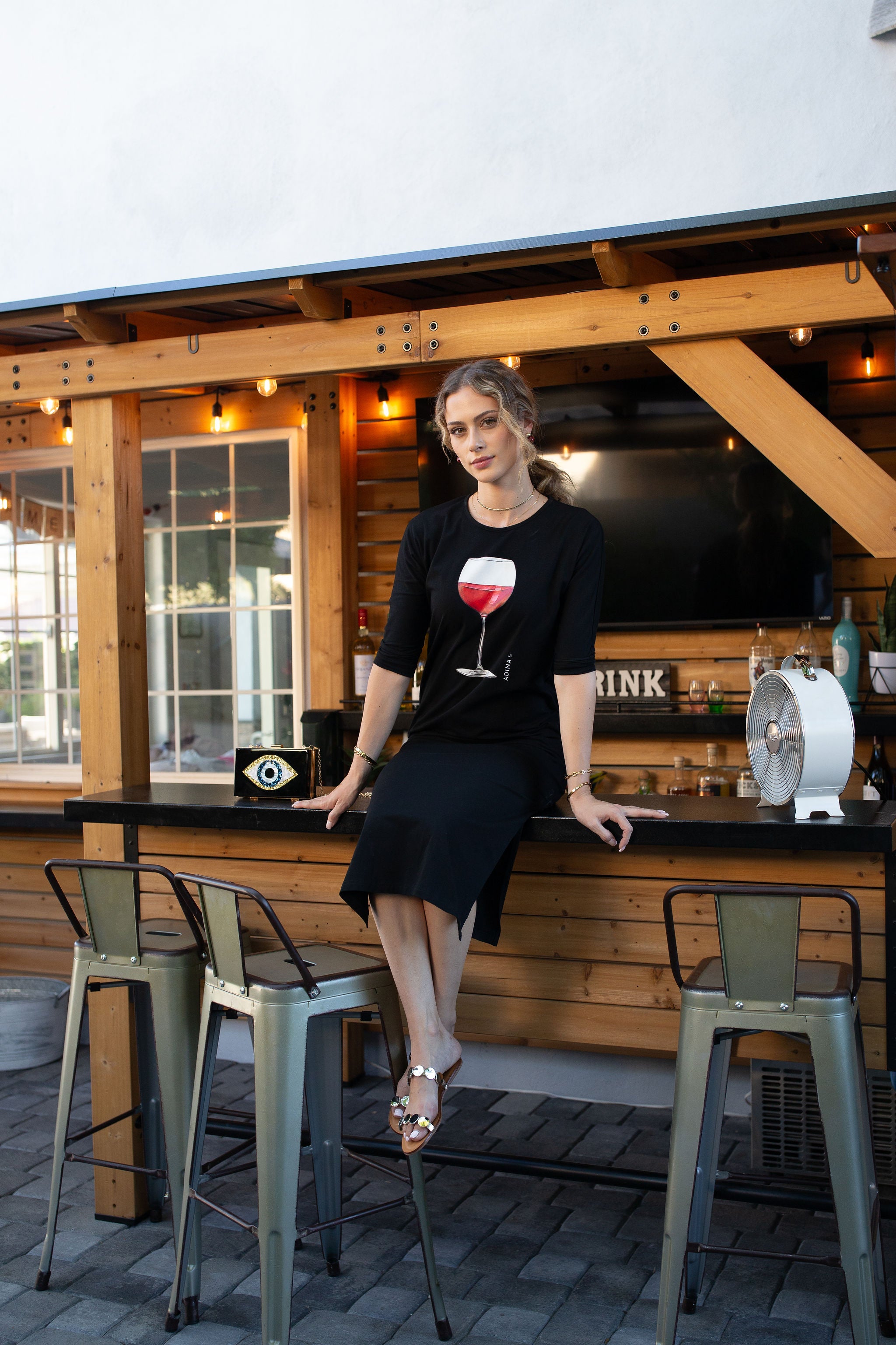 T-Shirt Dress Wine On Black- Long- FINAL SALE