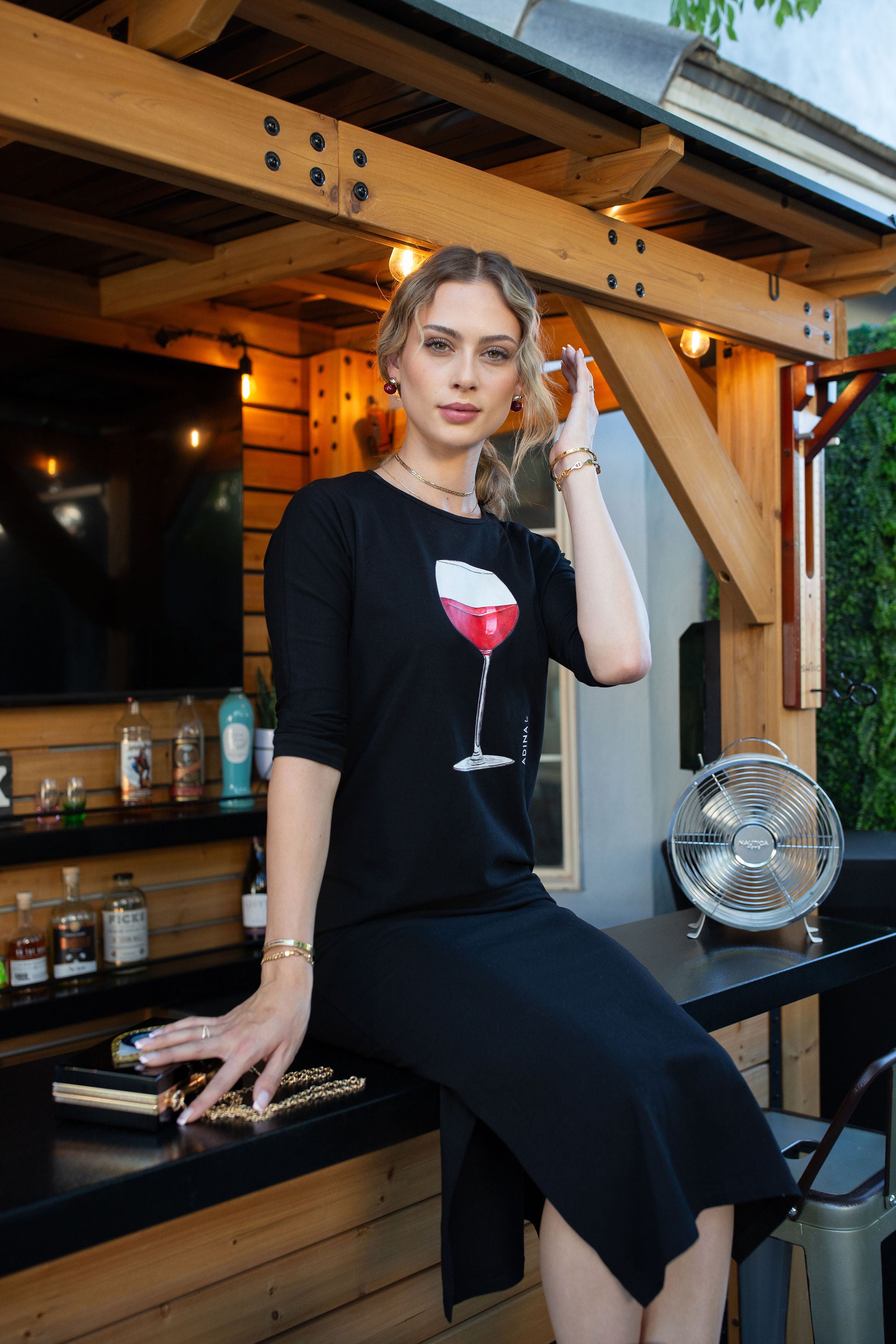 T-Shirt Dress Wine On Black- Long- FINAL SALE
