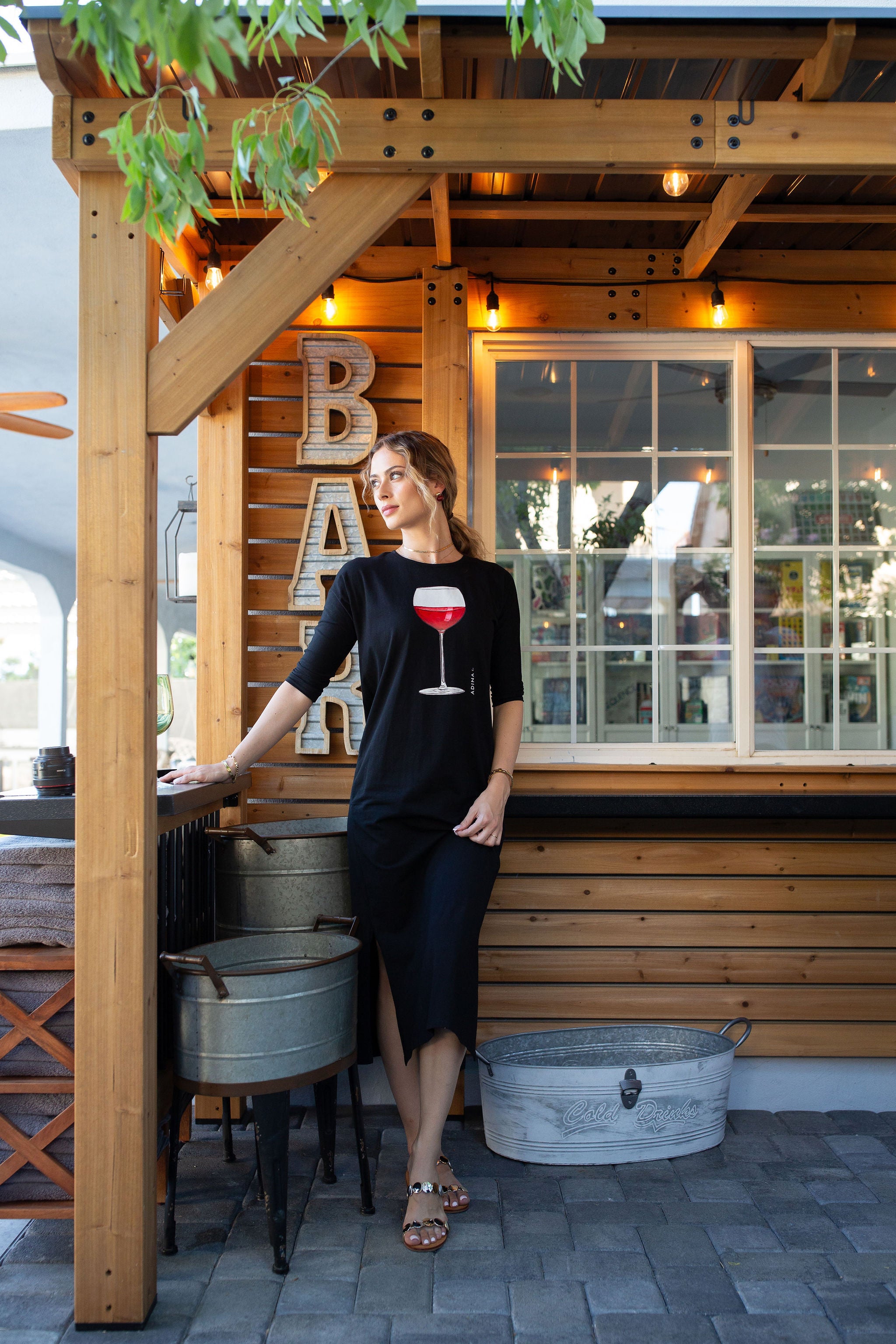 T-Shirt Dress Wine On Black- Long- FINAL SALE