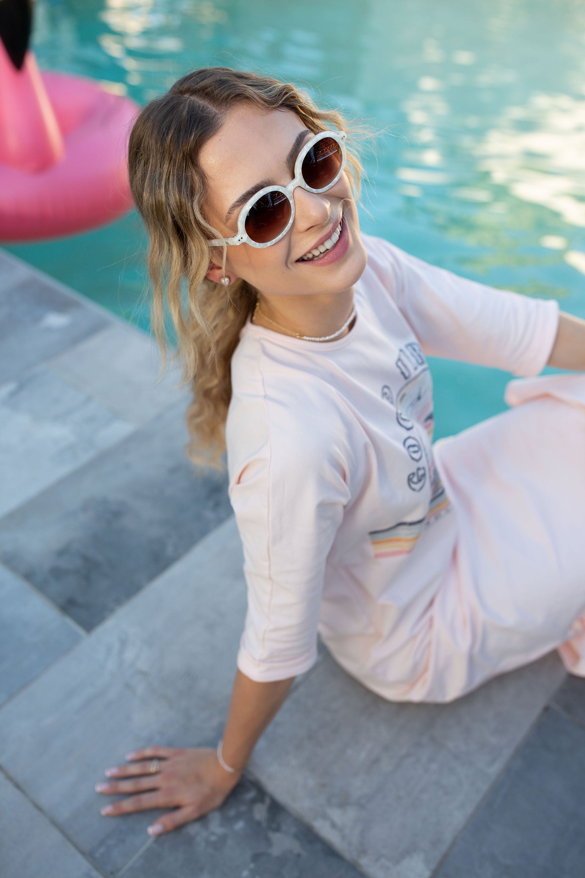 T-Shirt Dress Good Vibes On Pink- Long- FINAL SALE