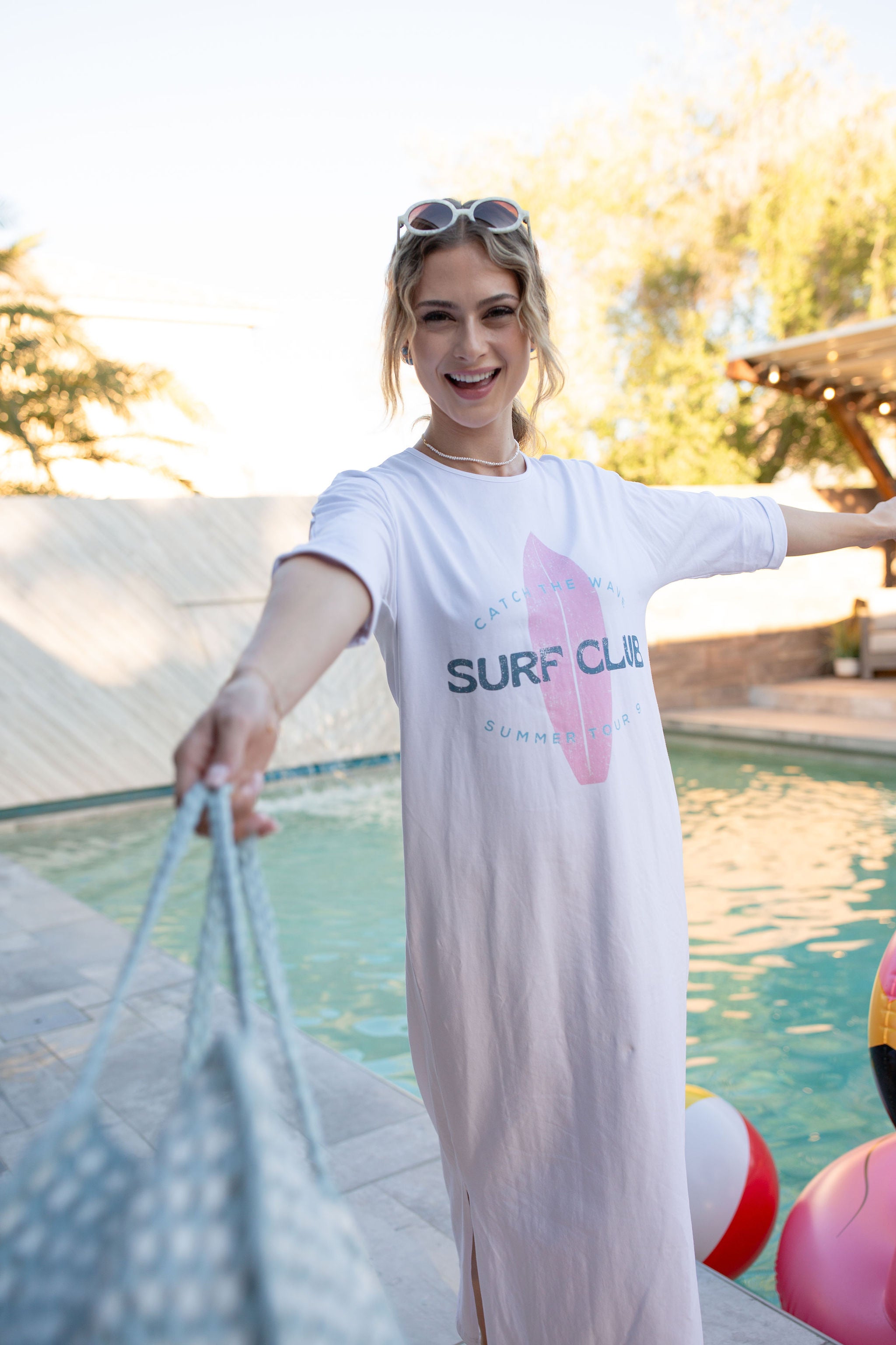 T-Shirt Dress Surf Club On White- Long- FINAL SALE