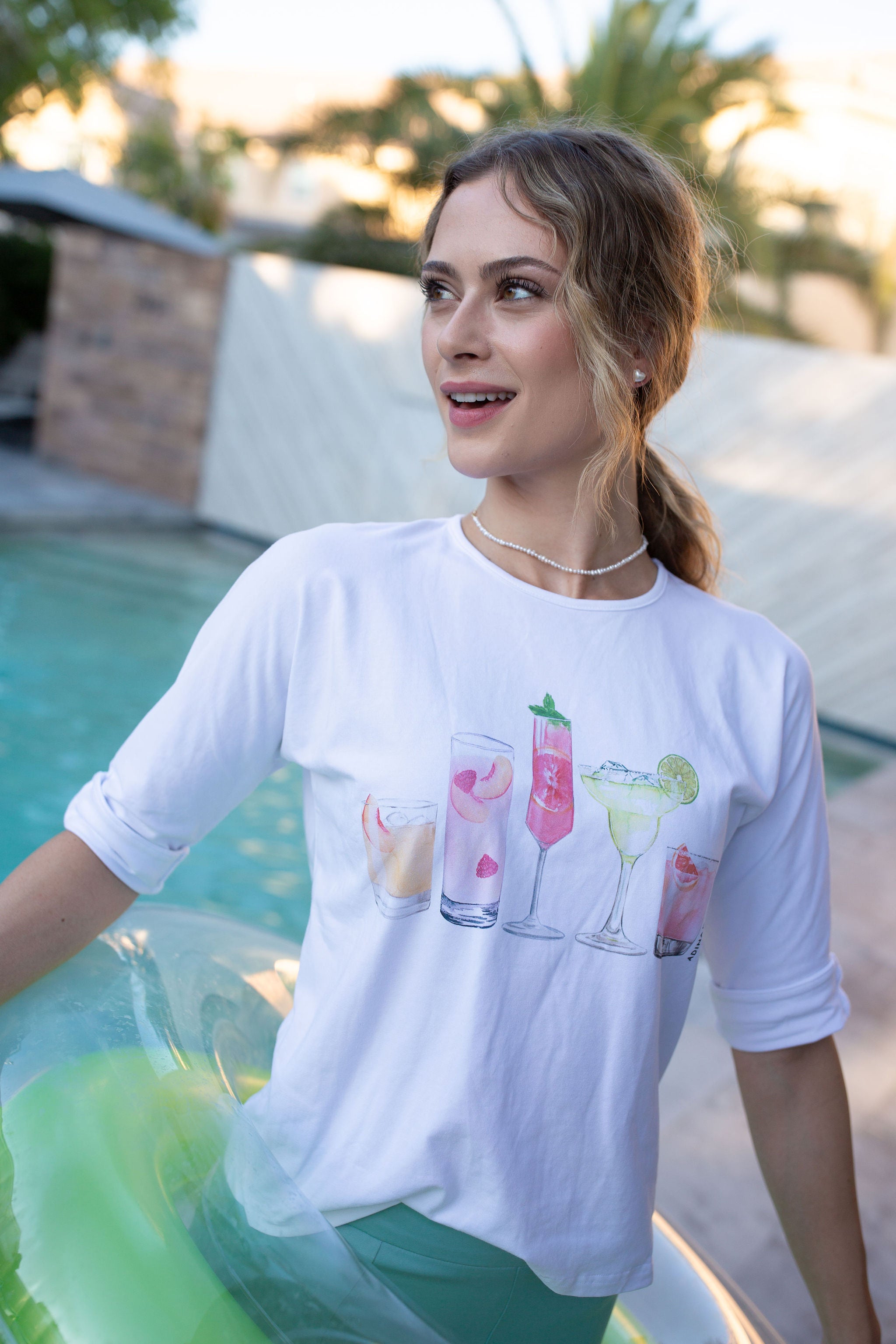 3/4 Sleeve Cotton Tee- Cocktails- FINAL SALE