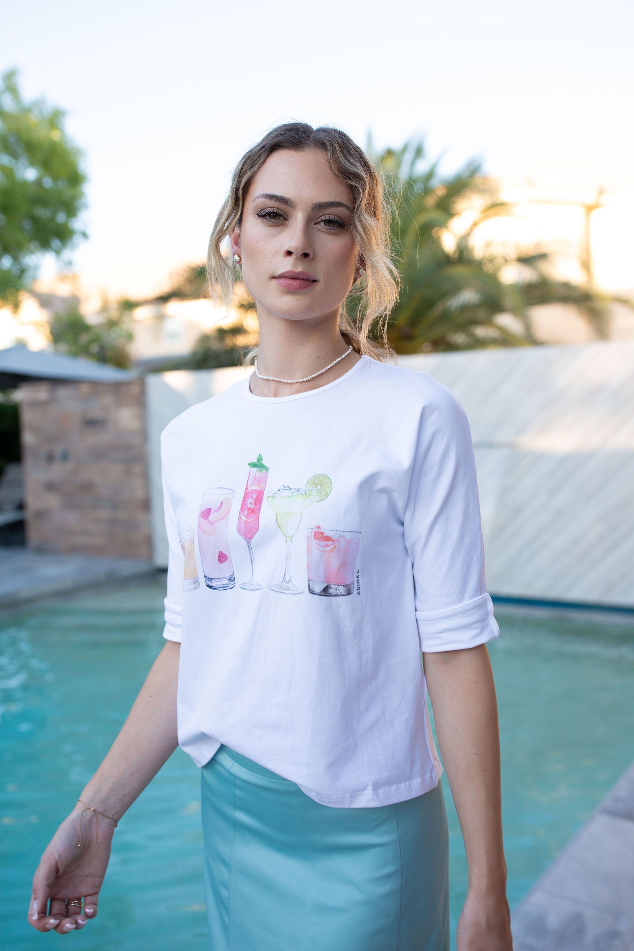 3/4 Sleeve Cotton Tee- Cocktails- FINAL SALE