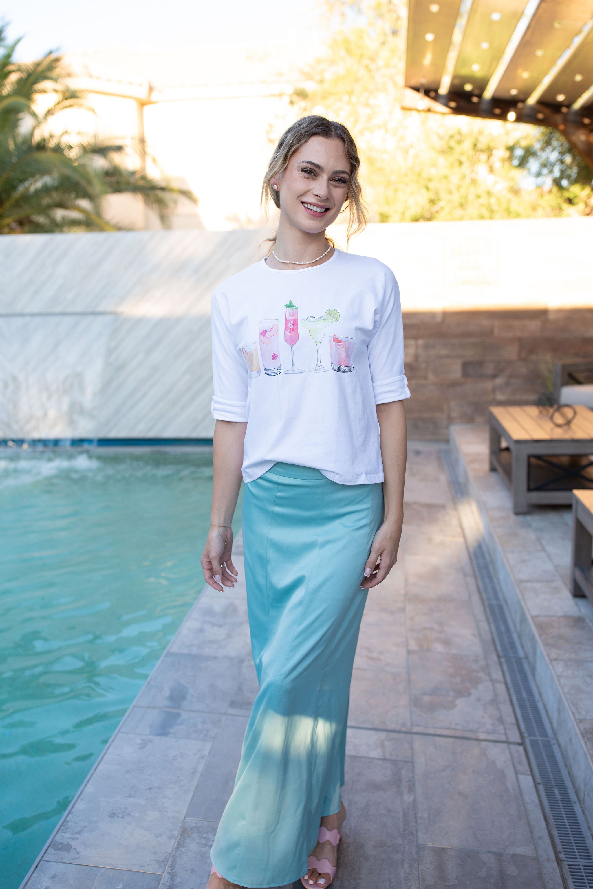 3/4 Sleeve Cotton Tee- Cocktails- FINAL SALE