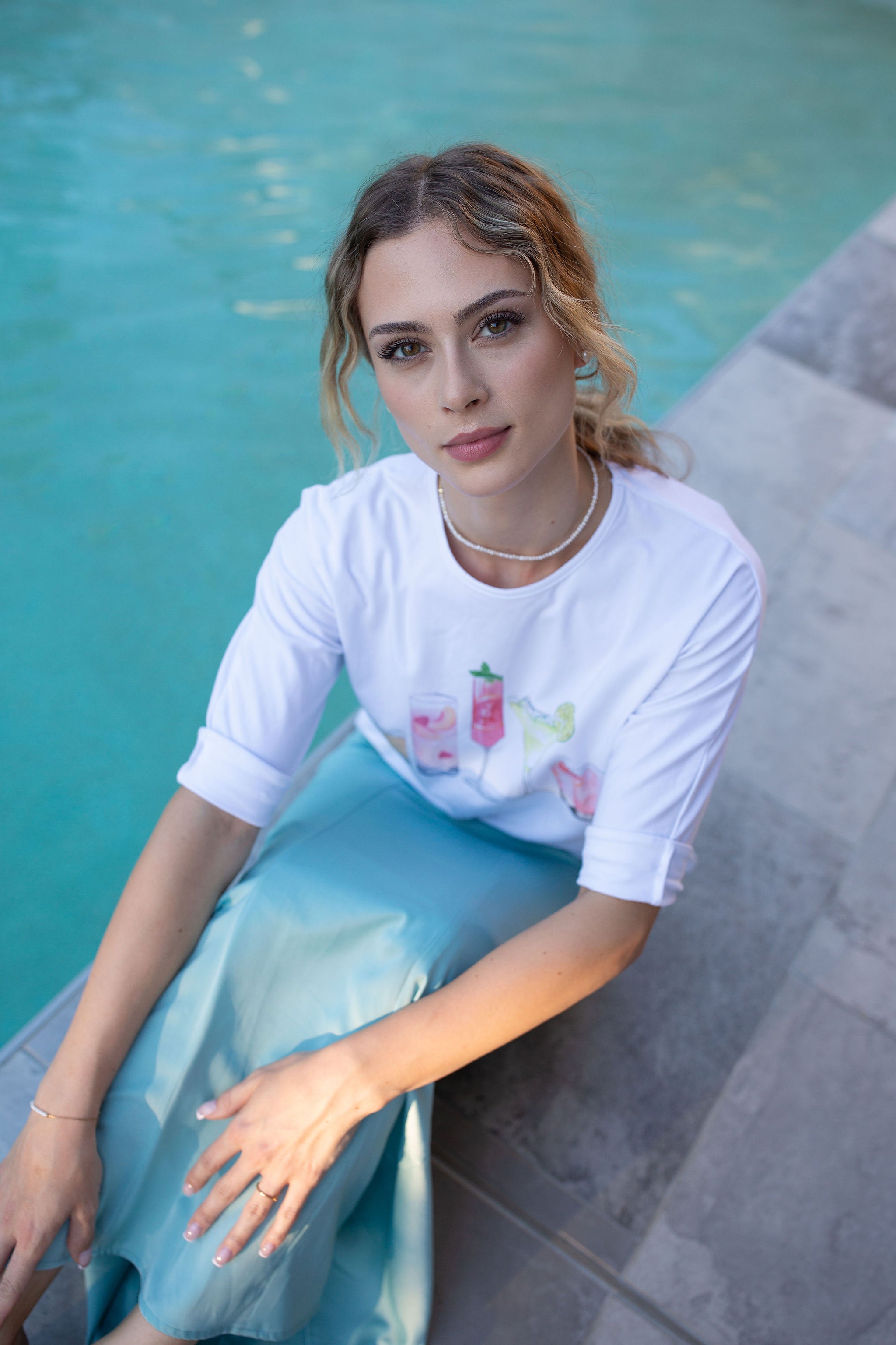 3/4 Sleeve Cotton Tee- Cocktails- FINAL SALE
