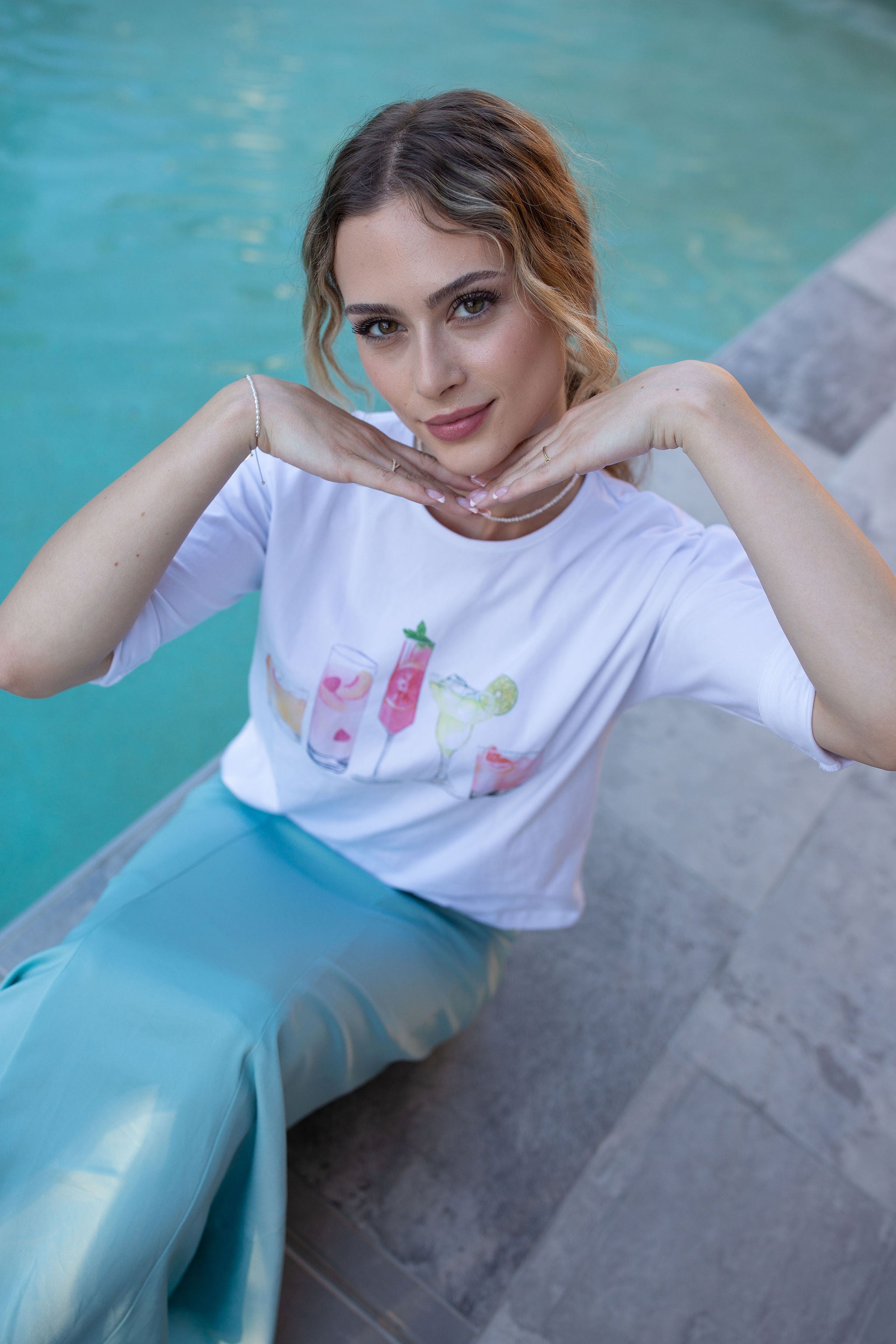 3/4 Sleeve Cotton Tee- Cocktails- FINAL SALE