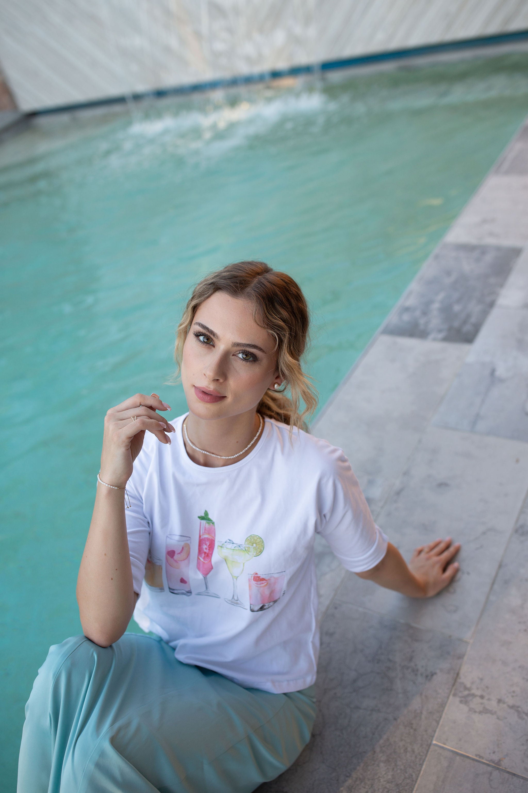3/4 Sleeve Cotton Tee- Cocktails- FINAL SALE
