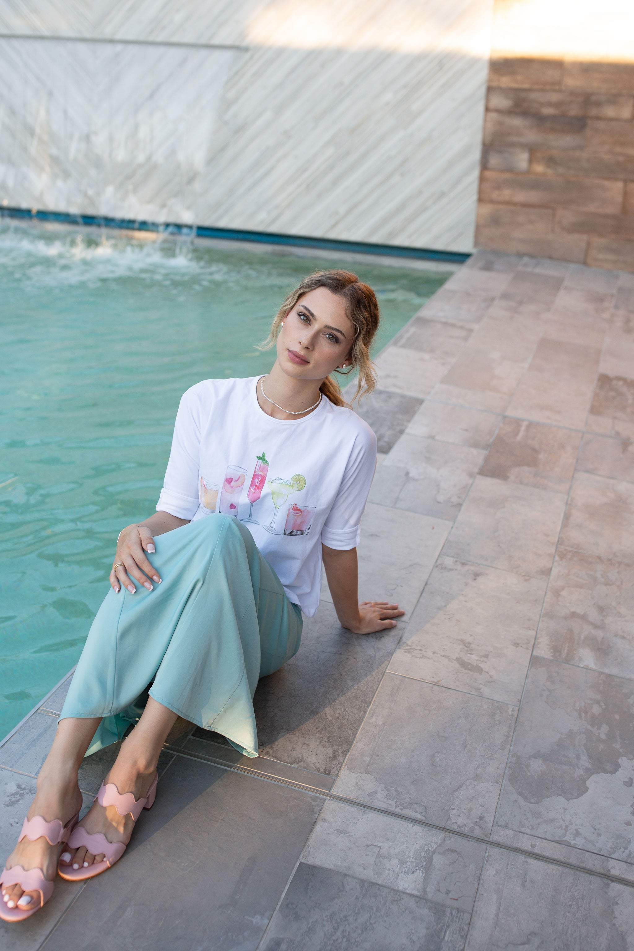 3/4 Sleeve Cotton Tee- Cocktails- FINAL SALE
