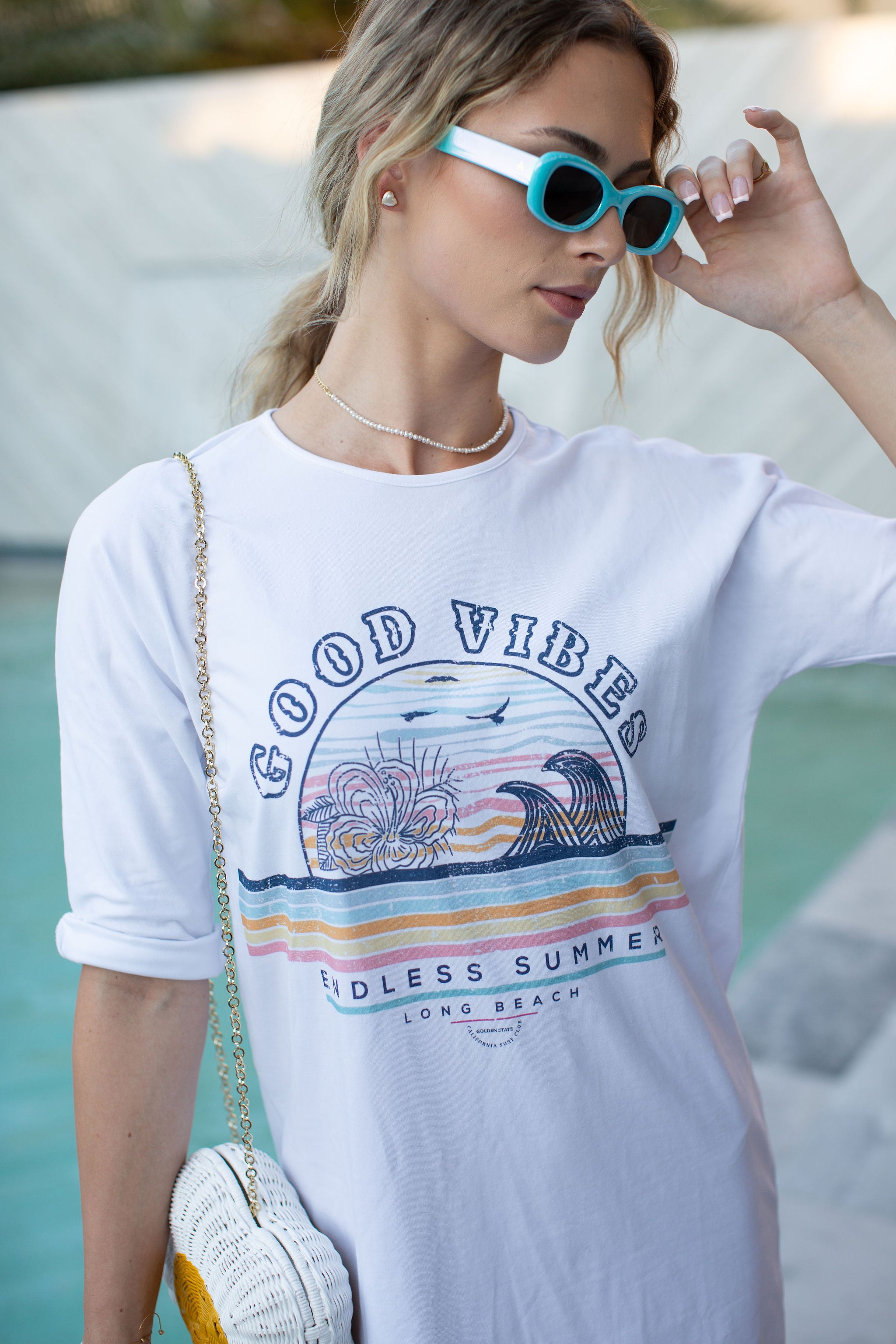 T-Shirt Dress Good Vibes On White- FINAL SALE