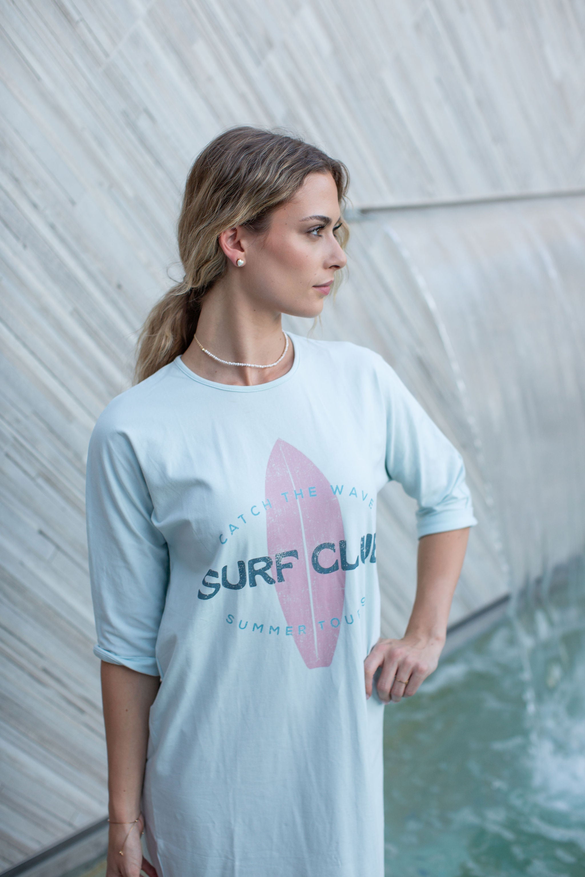 T-Shirt Dress Surf Club On Blue- FINAL SALE