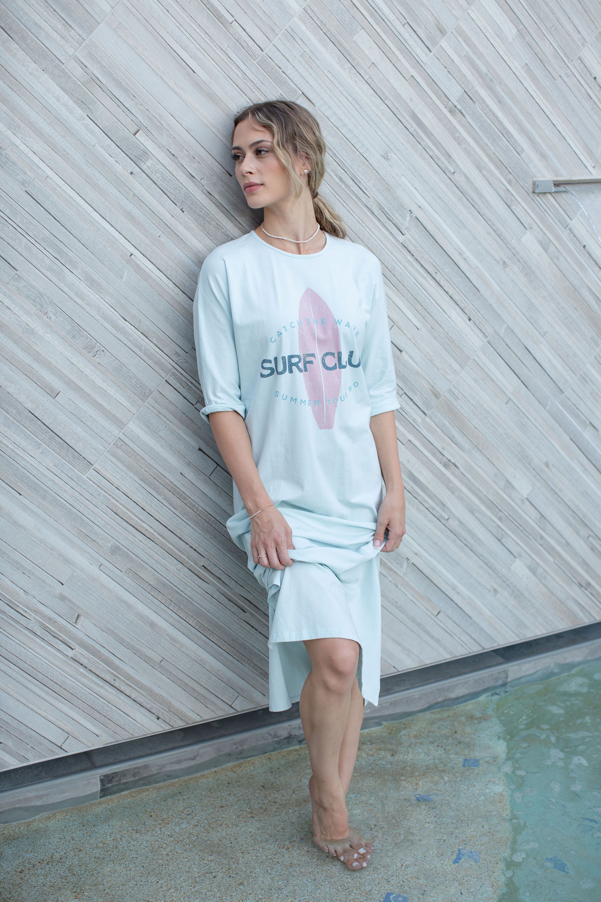 T-Shirt Dress Surf Club On Blue- FINAL SALE