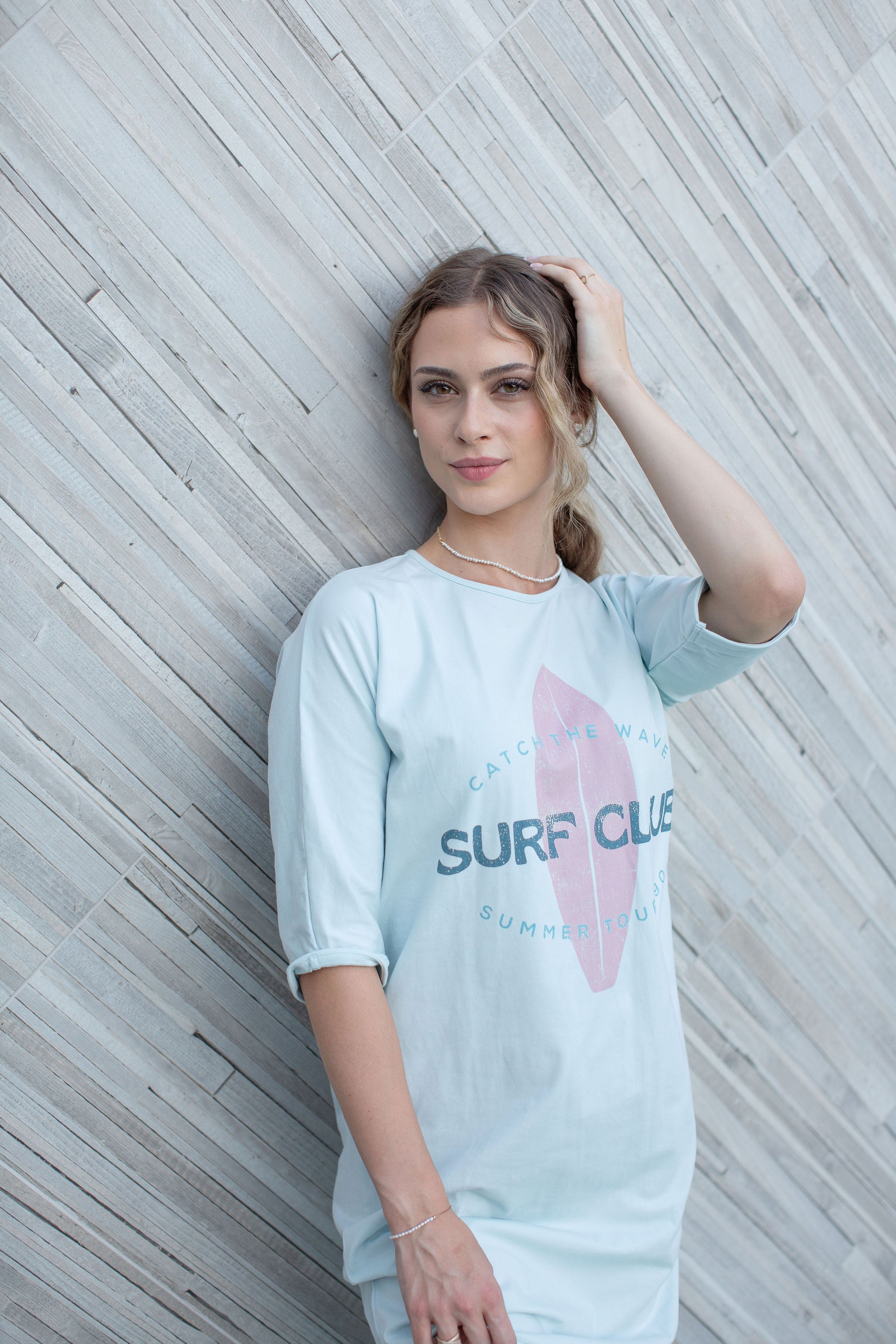 T-Shirt Dress Surf Club On Blue- FINAL SALE