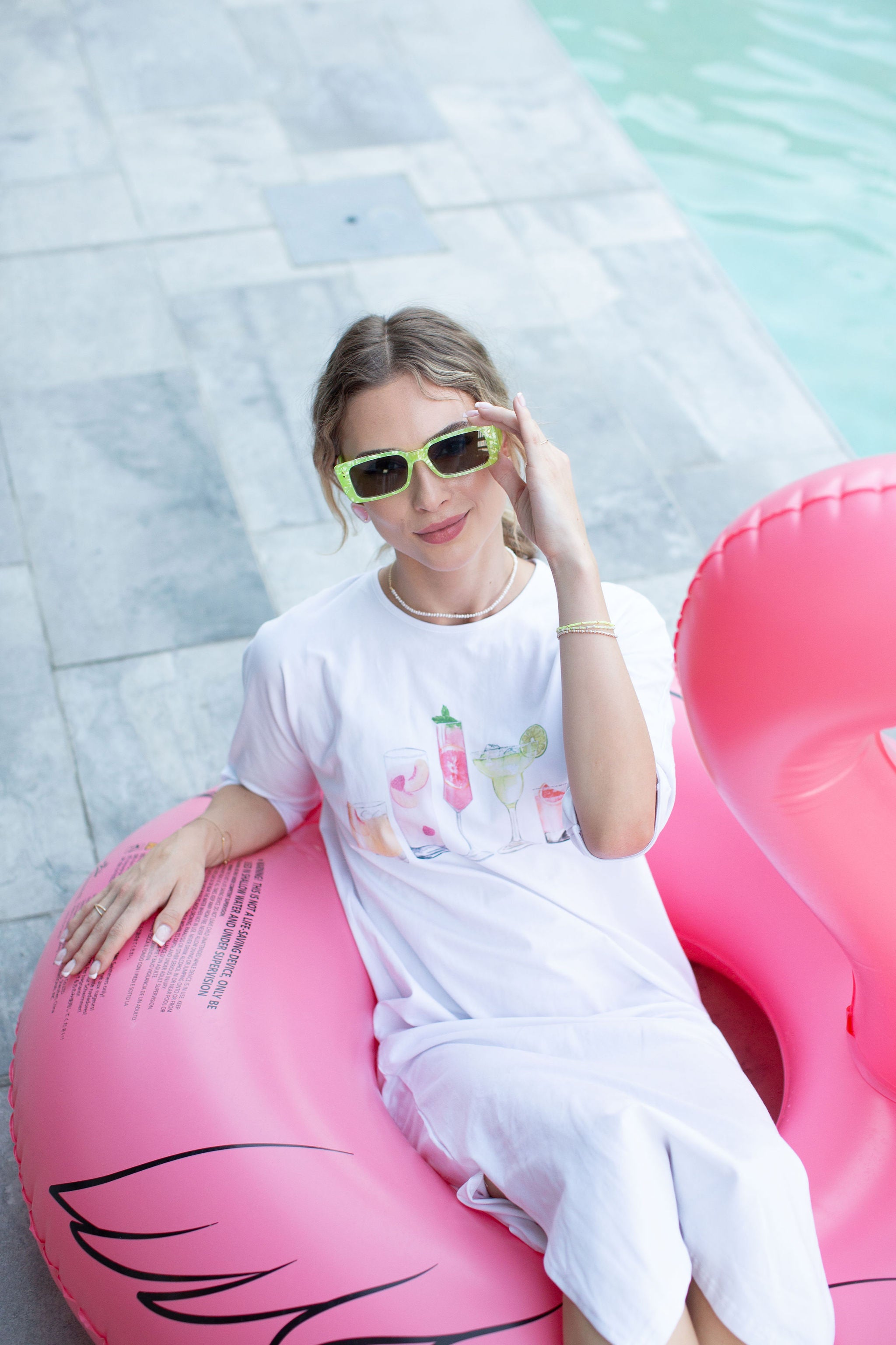 T-Shirt Dress Cocktails On White- Long- FINAL SALE