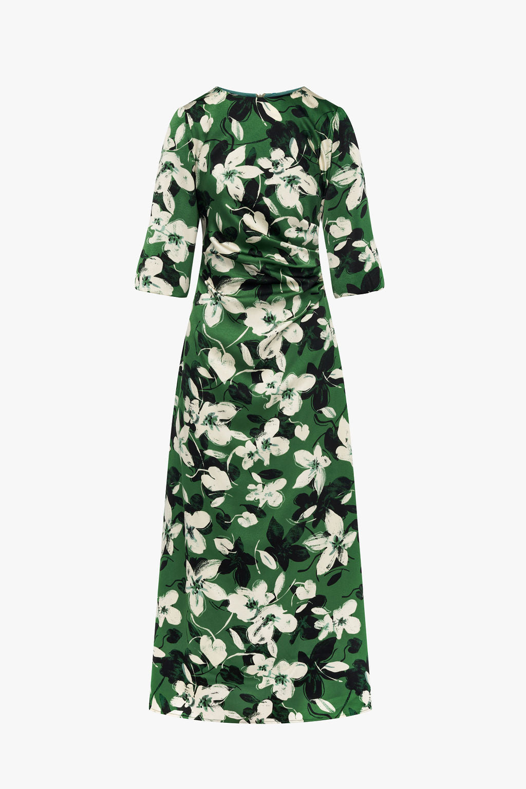 Side Ruched Dress in Green Floral- FINAL SALE